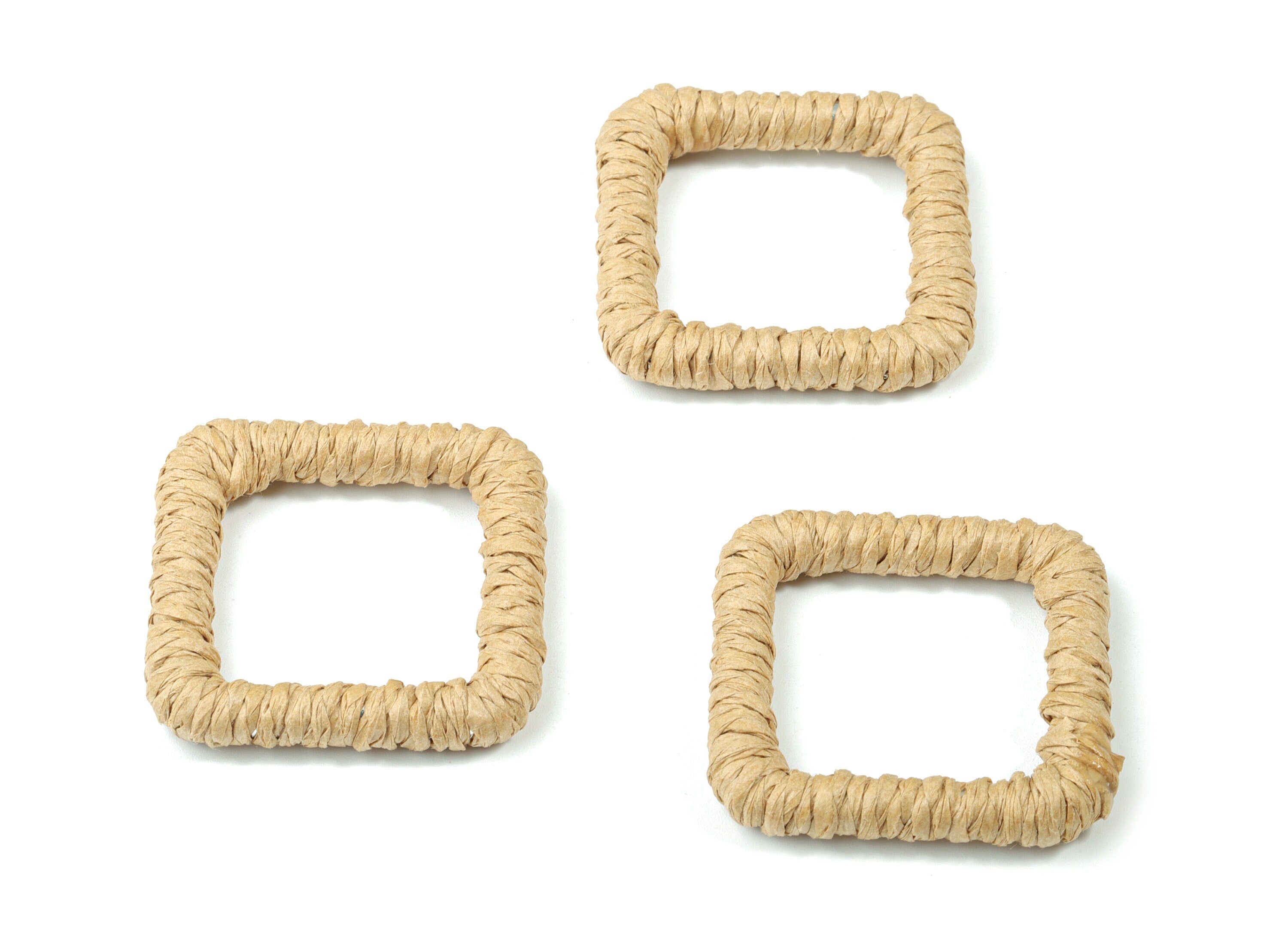 Handwoven Rattan Rope Earrings - Square Rattan Earrings Charms - Wooden Straw Earrings - Jewelry Handmade - 36.25x36.05x5.74mm - RT1362B - DOMEDBAZAAR