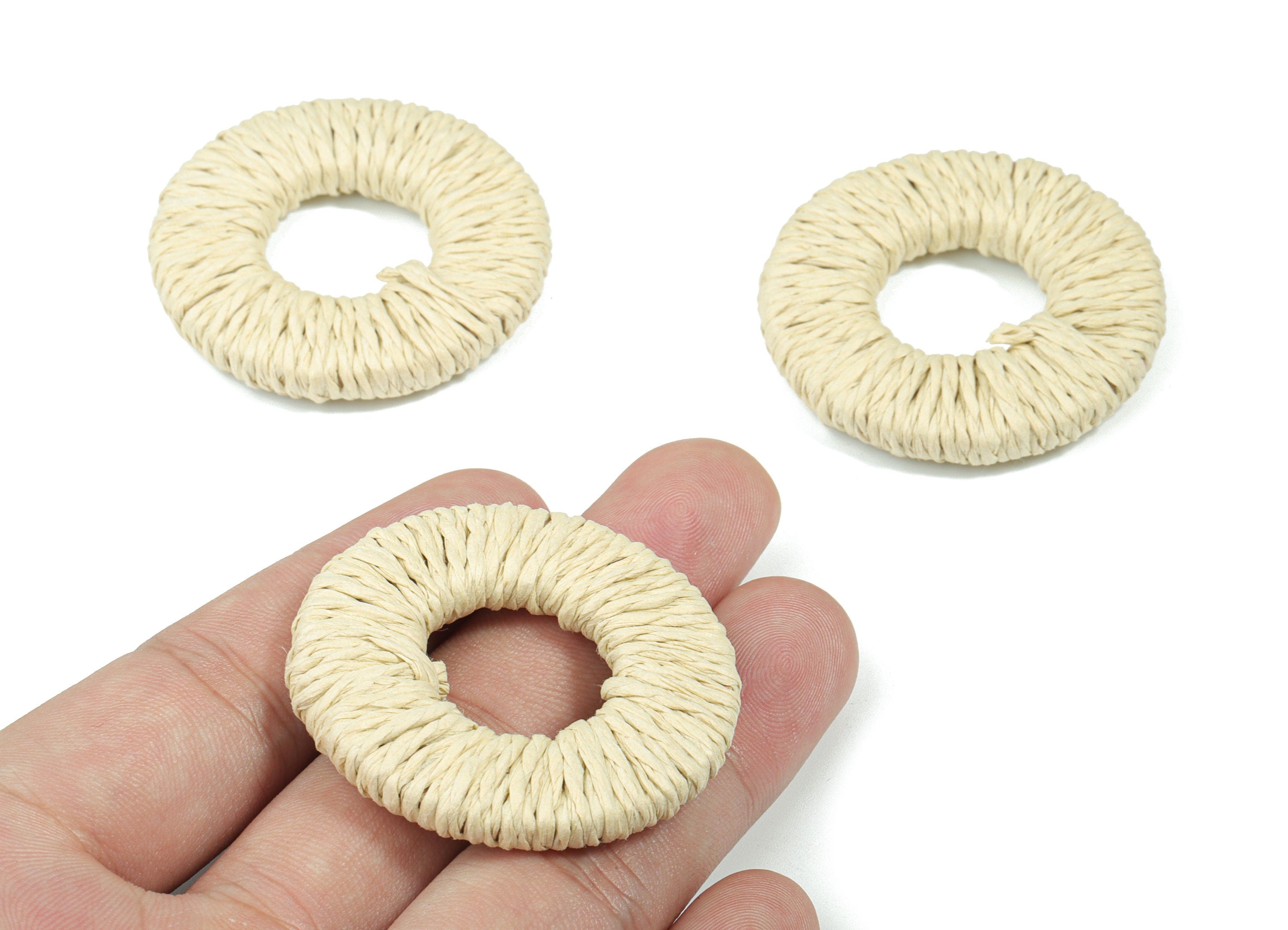 Handwoven Rattan Rope Earrings - Circle Rattan Earrings Charms - Wooden Straw Earrings - Jewelry Handmade - 43.26x42.89x6.09mm - RT1364W - DOMEDBAZAAR
