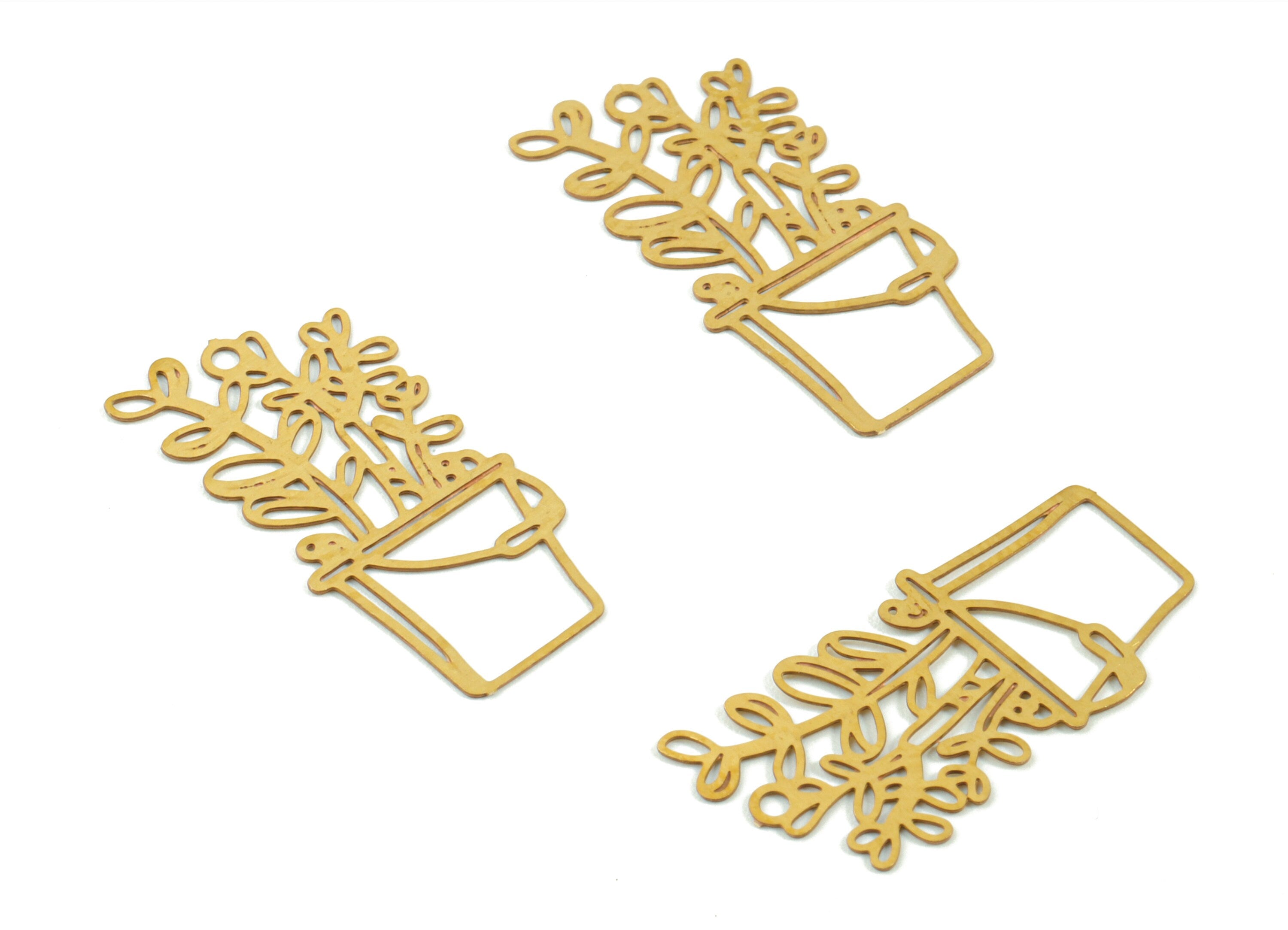 Brass Vase Flower Earring Charms - Raw Brass Flower Vase Earring - Earring Findings - Jewelry Supplies - 21.97x11.01x0.3mm - JJC11493 - DOMEDBAZAAR