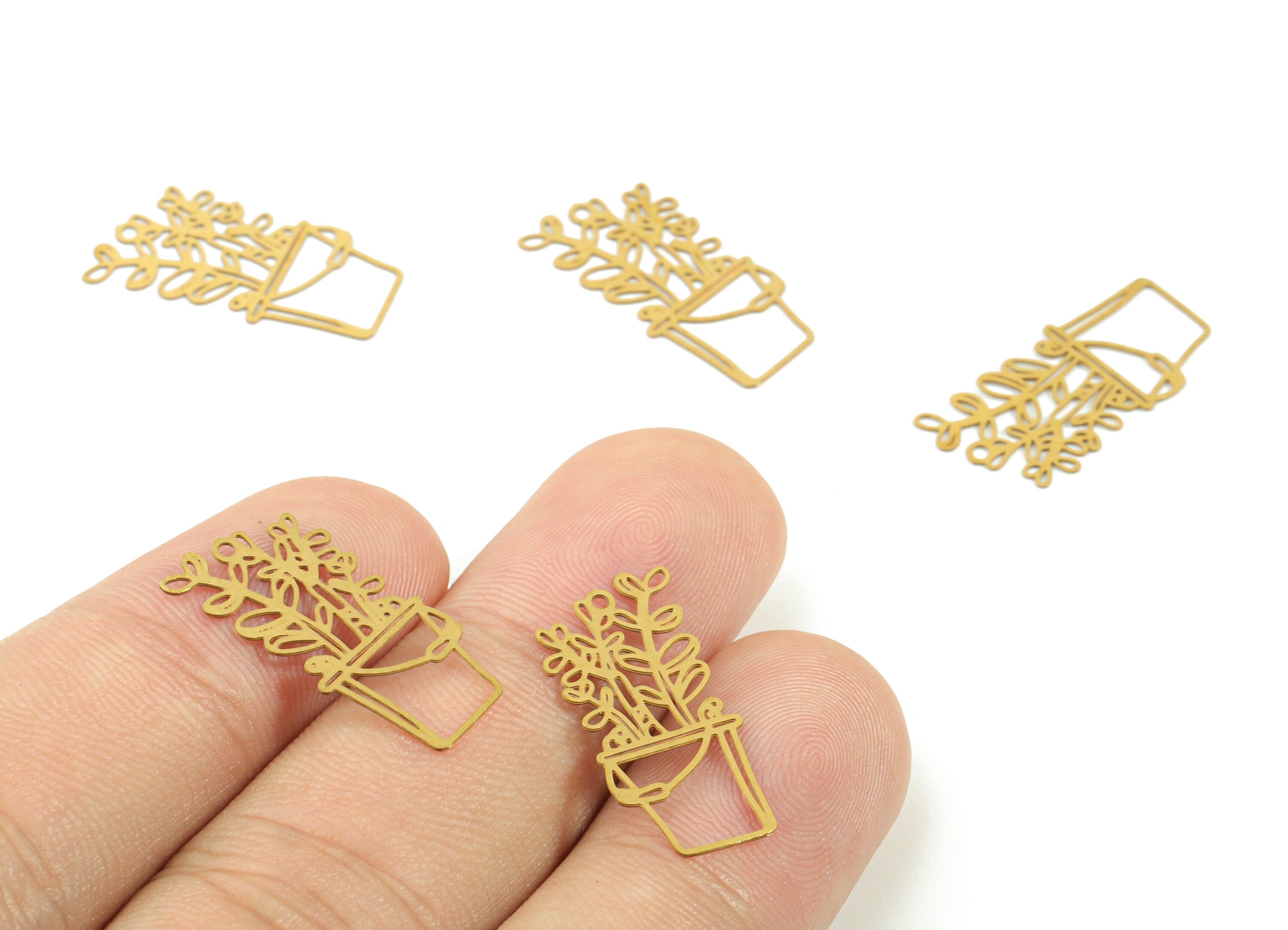 Brass Vase Flower Earring Charms - Raw Brass Flower Vase Earring - Earring Findings - Jewelry Supplies - 21.97x11.01x0.3mm - JJC11493 - DOMEDBAZAAR