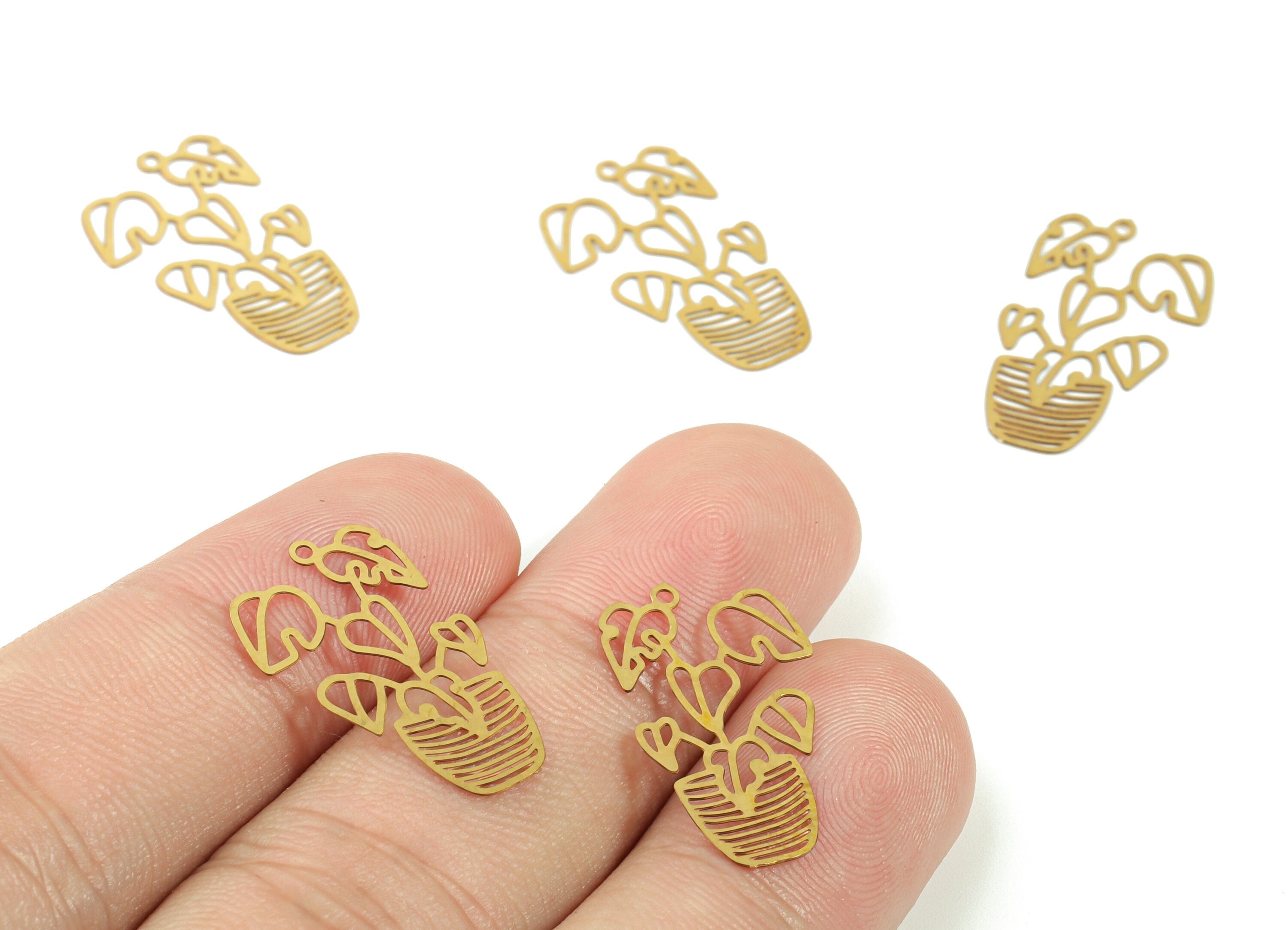 Brass Vase Flower Earring Charms - Raw Brass Flower Vase Earring - Earring Findings - Jewelry Supplies - 22.16x13.46x0.29mm - JJC11501 - DOMEDBAZAAR