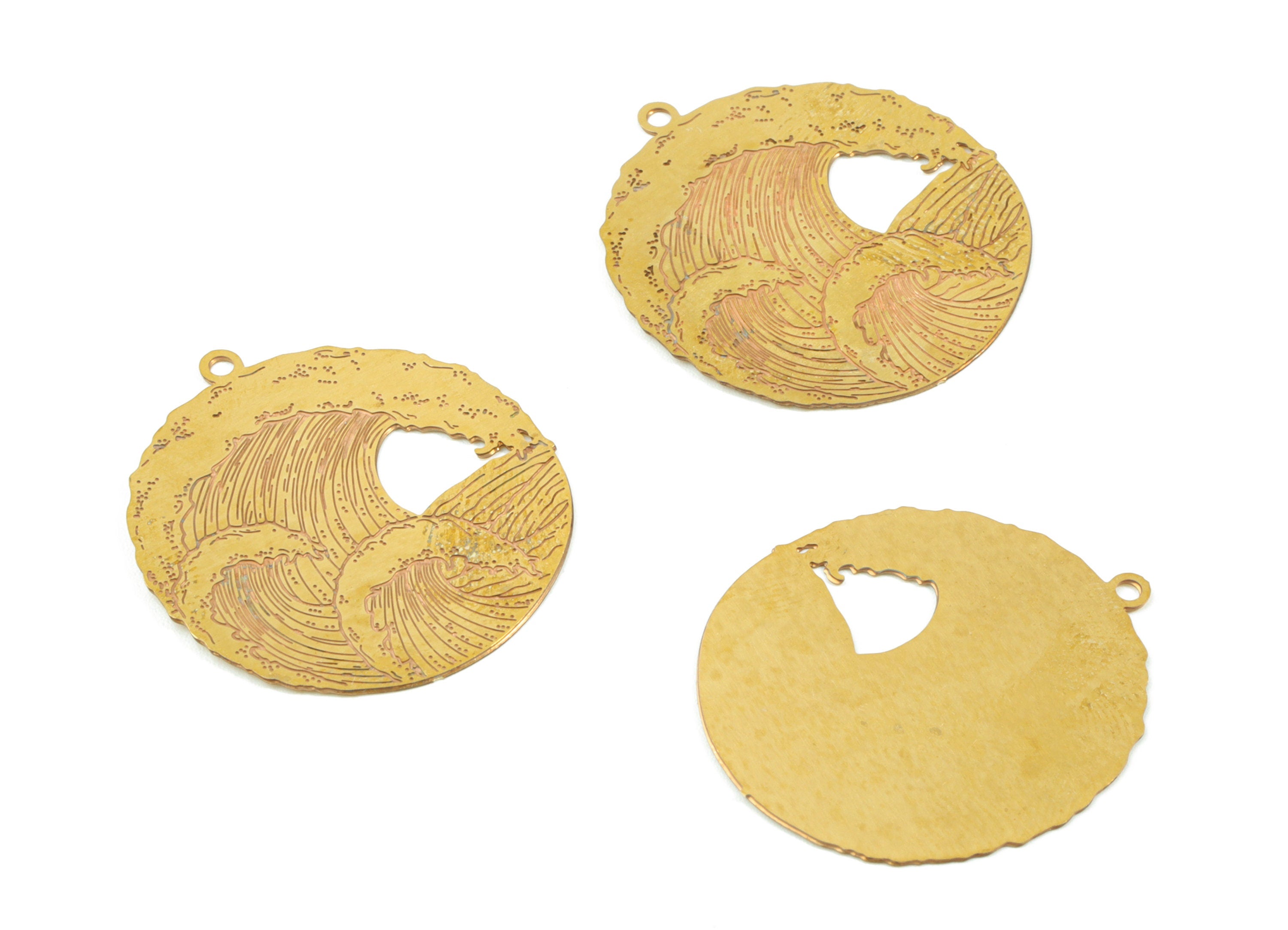 Brass Round Wave Earring Charms - Raw Brass Wave Circle Pendant - Earring Findings - Jewelry Supplies - 25.96x23.62x0.53mm - JJB6104 - DOMEDBAZAAR