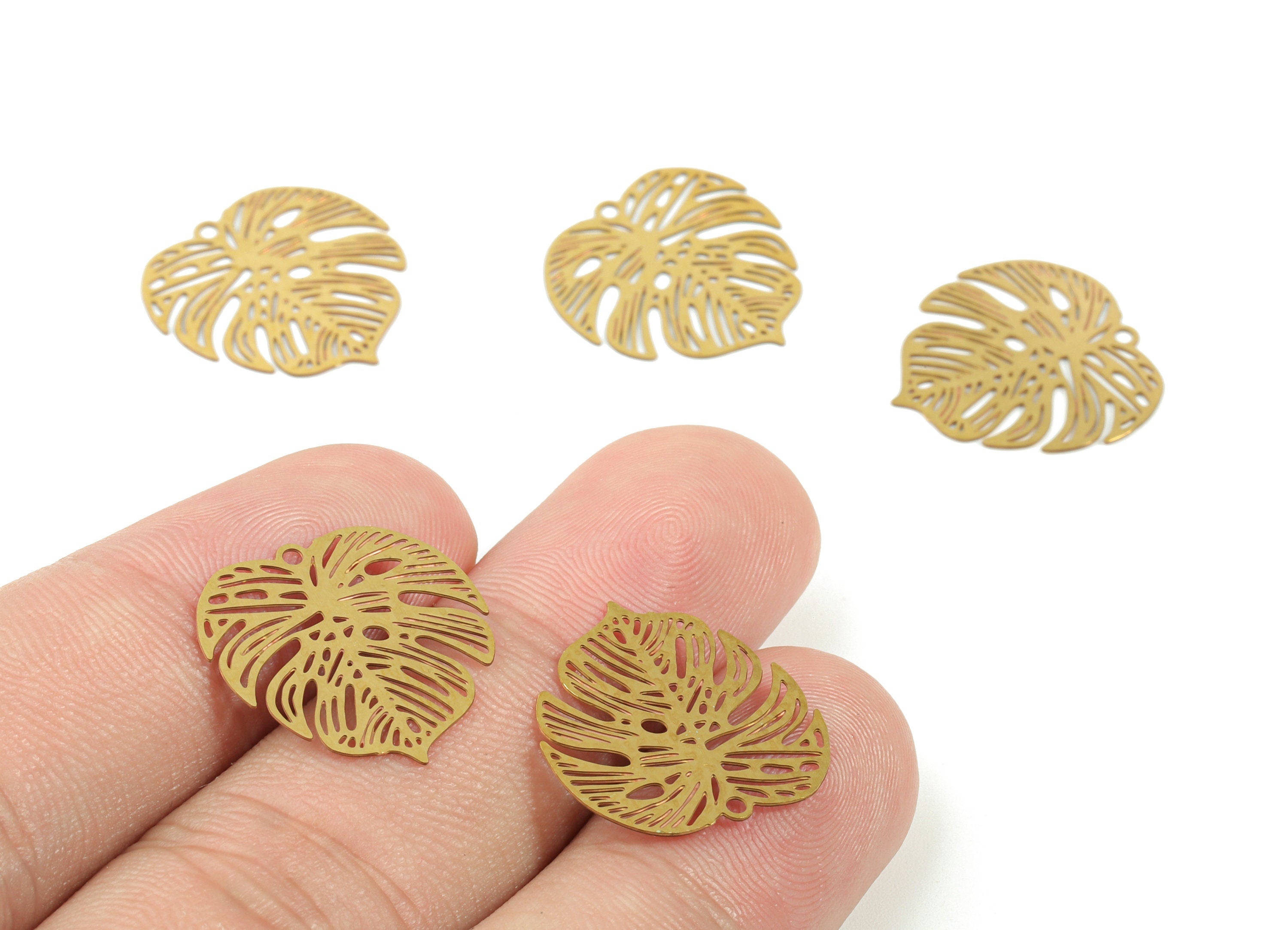 Brass Monstera Earring Charms - Raw Brass Monstera Pendant - Earring Findings - Jewelry Supplies - 18.24x18.3x0.3mm - JJC11507 - DOMEDBAZAAR