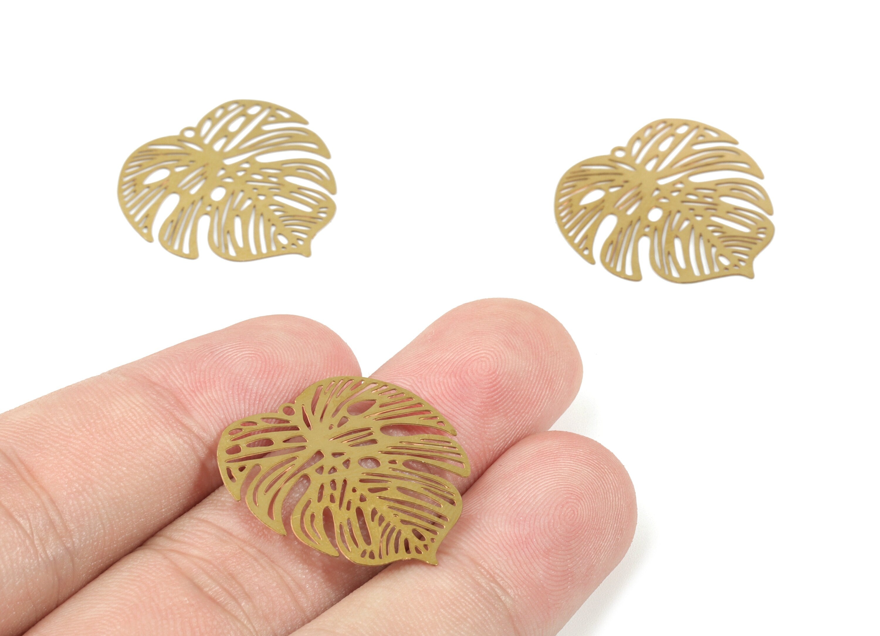 Brass Monstera Earring Charms - Raw Brass Monstera Pendant - Earring Findings - Jewelry Supplies - 24.87x24.45x0.29mm - JJB6099 - DOMEDBAZAAR