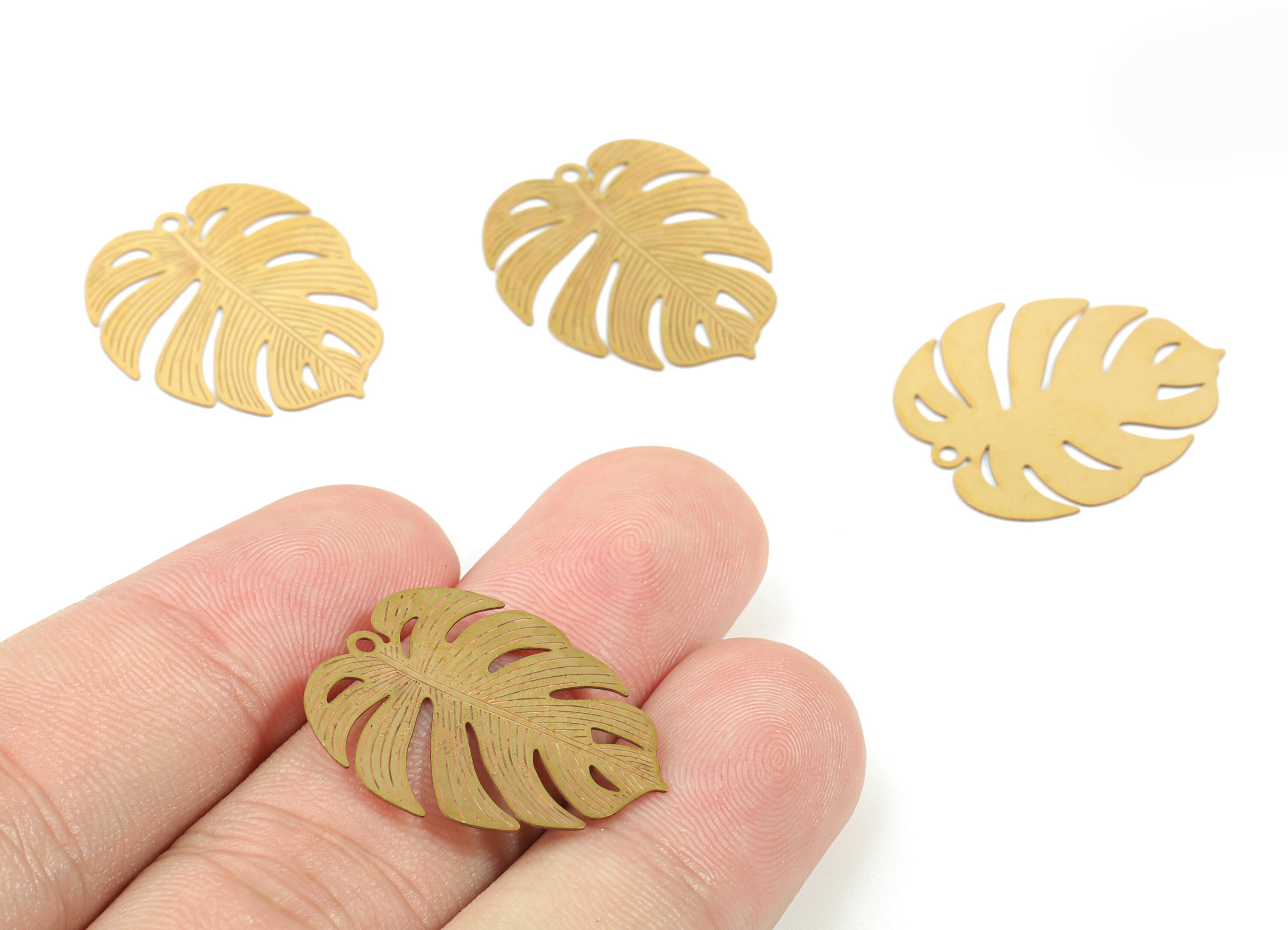 Brass Monstera Earring Charms - Raw Brass Monstera Pendant - Earring Findings - Jewelry Supplies - 24.52x20.89x0.3mm - JJC11509 - DOMEDBAZAAR