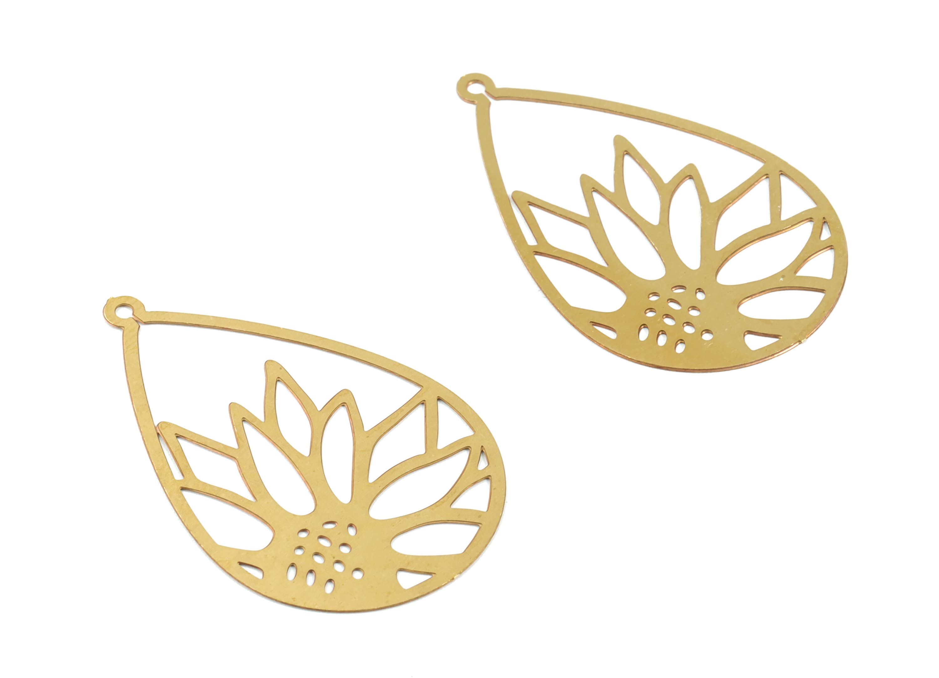 Brass Lotus Earring Charms - Raw Brass Lotus Drop Necklace Pendant - Earring Findings - Jewelry Supplies - 34.14x21.92x0.3mm - JJB6101 - DOMEDBAZAAR