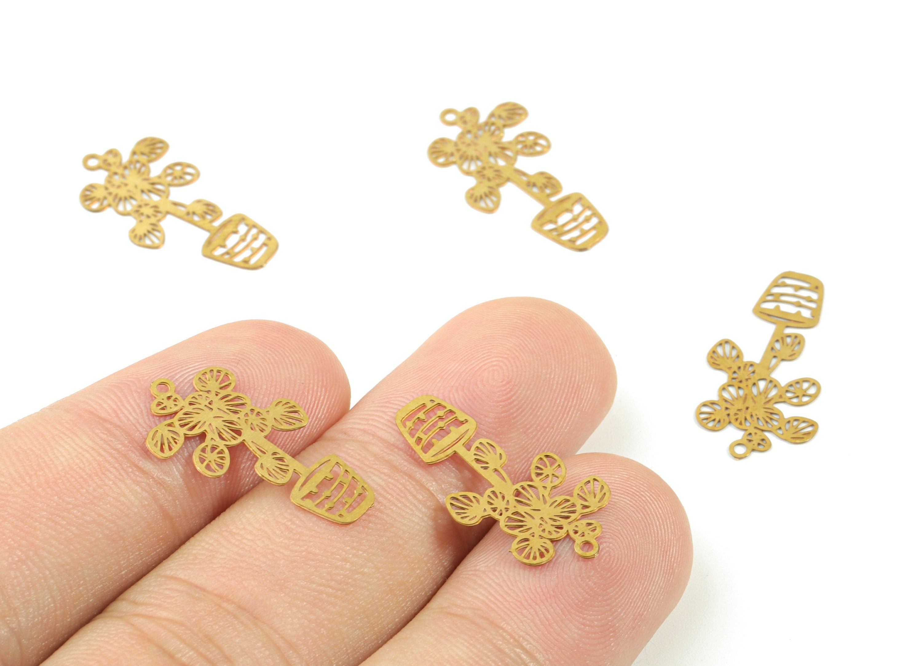 Brass Vase Flower Earring Charms - Raw Brass Flower Vase Earring - Earring Findings - Jewelry Supplies - 22.17x10.99x0.31mm - JJC11499 - DOMEDBAZAAR