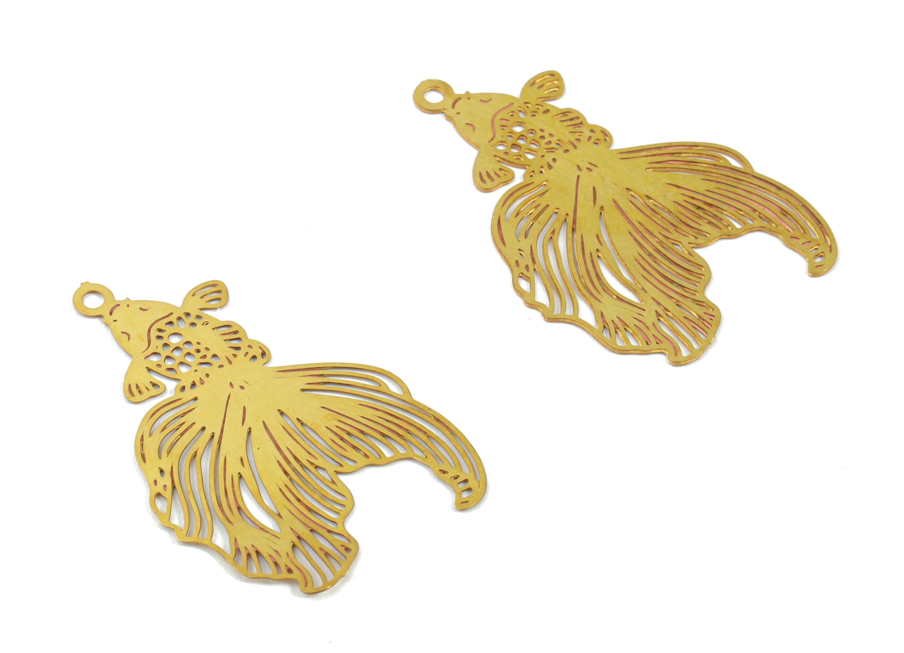 Brass Goldfish Earring Charms - Raw Brass Fish Pendant - Earring Findings - Jewelry Supplies - 26.78x16.63x0.31mm - JJC11512 - DOMEDBAZAAR