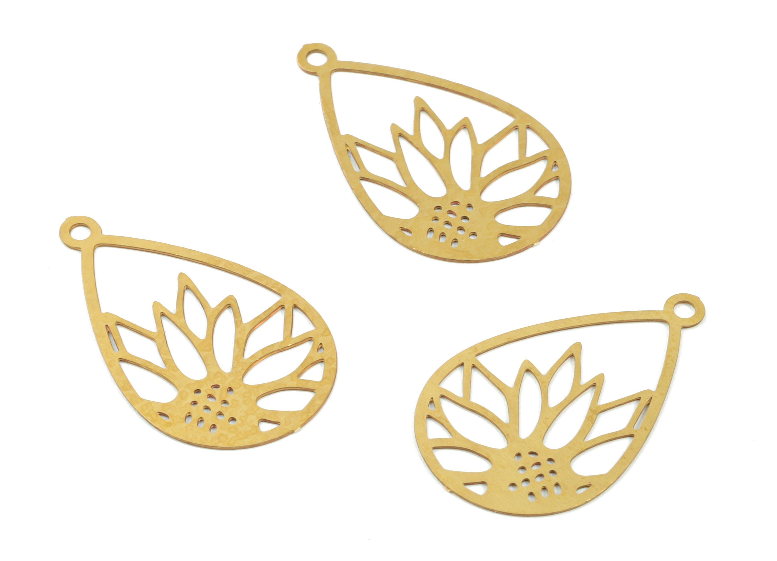 Brass Lotus Earring Charms - Raw Brass Lotus Drop Necklace Pendant - Earring Findings - Jewelry Supplies - 21.98x13.56x0.3mm - JJC11508 - DOMEDBAZAAR
