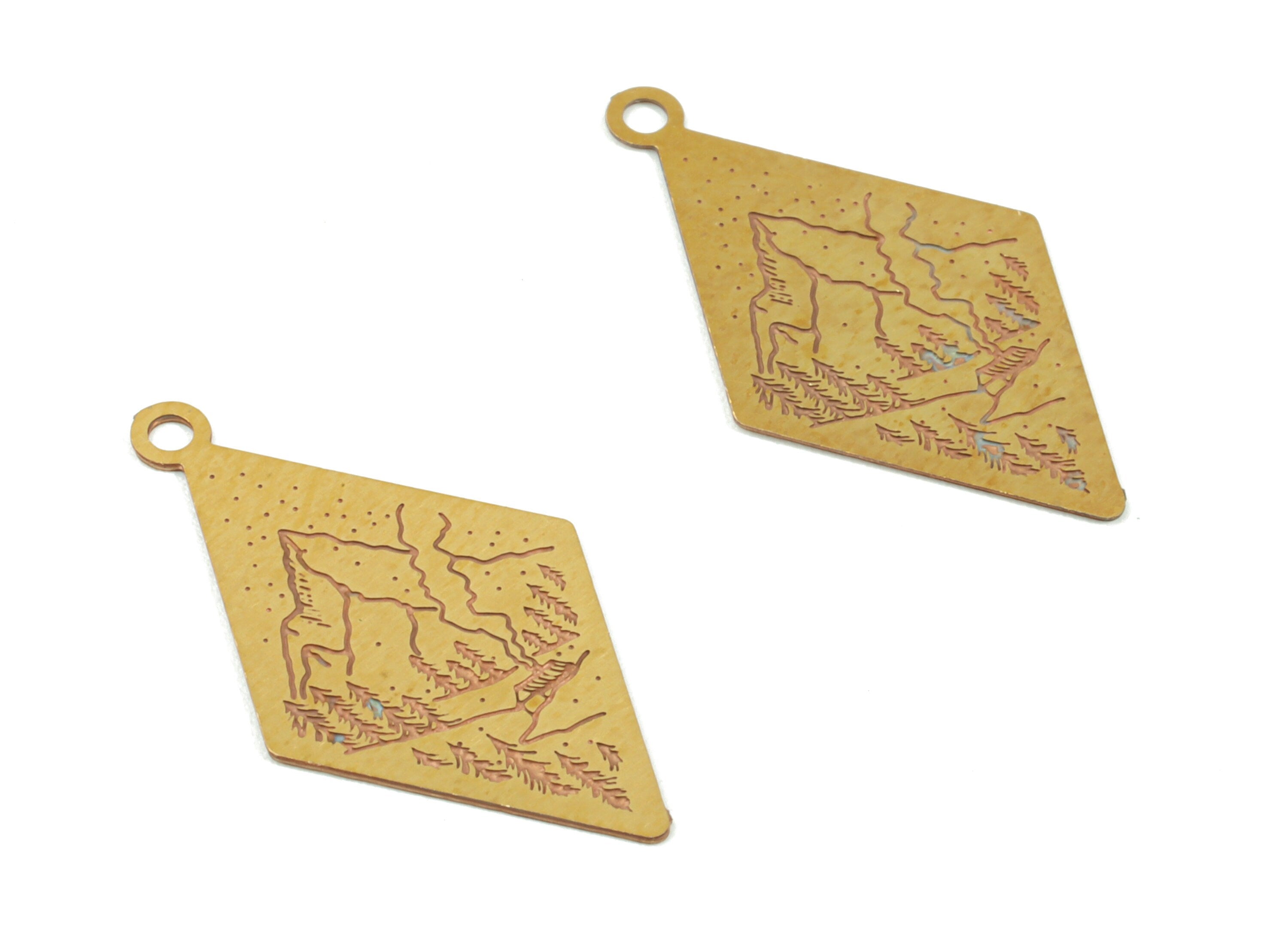 Brass Landscape Deltoid Earring Charms - Raw Brass Landscape Mountain Pendant - Jewelry Supplies - 21.95x12.2x0.31mm - JJC11516 - DOMEDBAZAAR