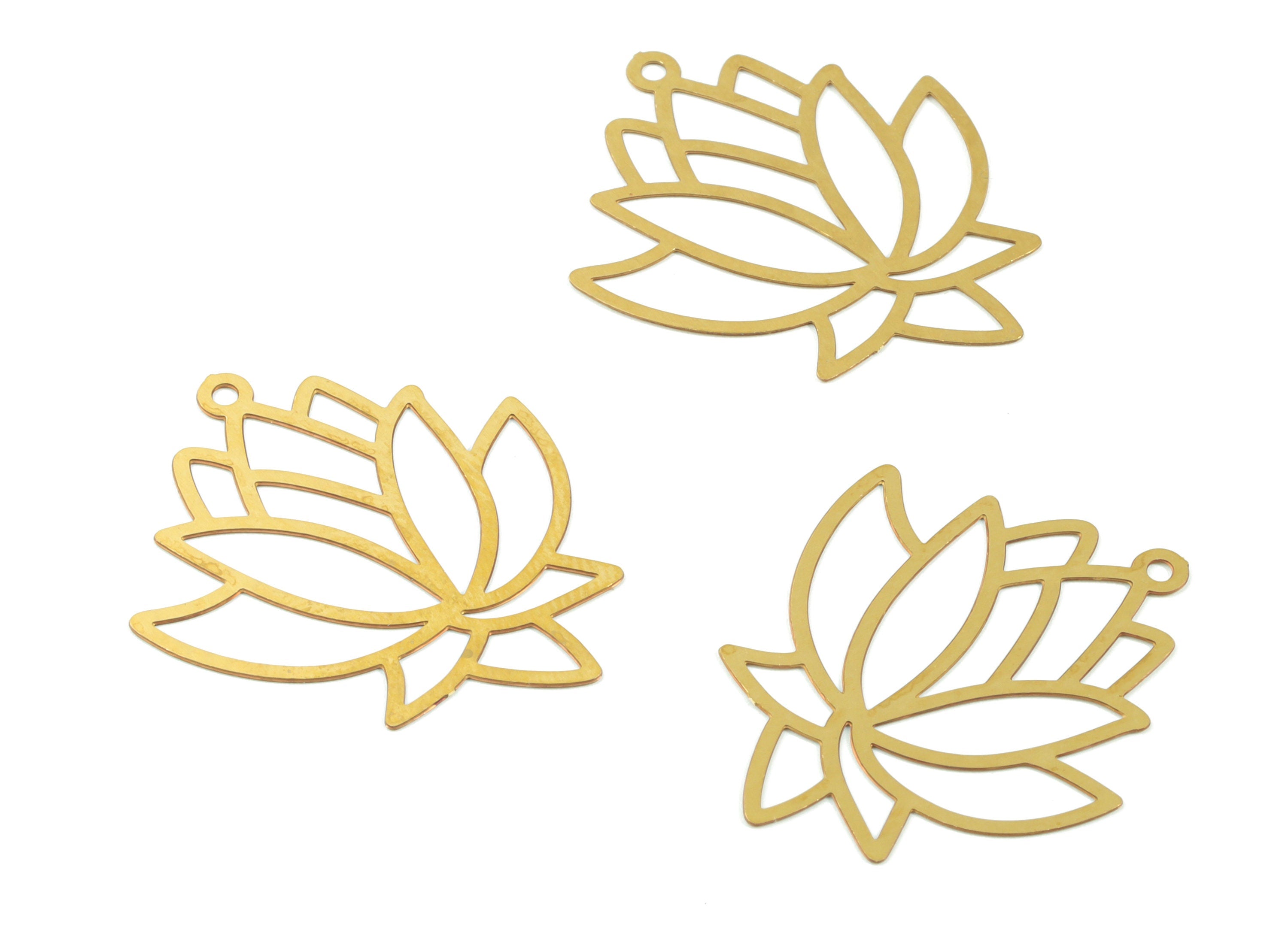Brass Lotus Earring Charms - Raw Brass Lotus Necklace Pendant - Earring Findings - Jewellery Supplies - 27.39x23.82x0.29mm - JJC11504 - DOMEDBAZAAR