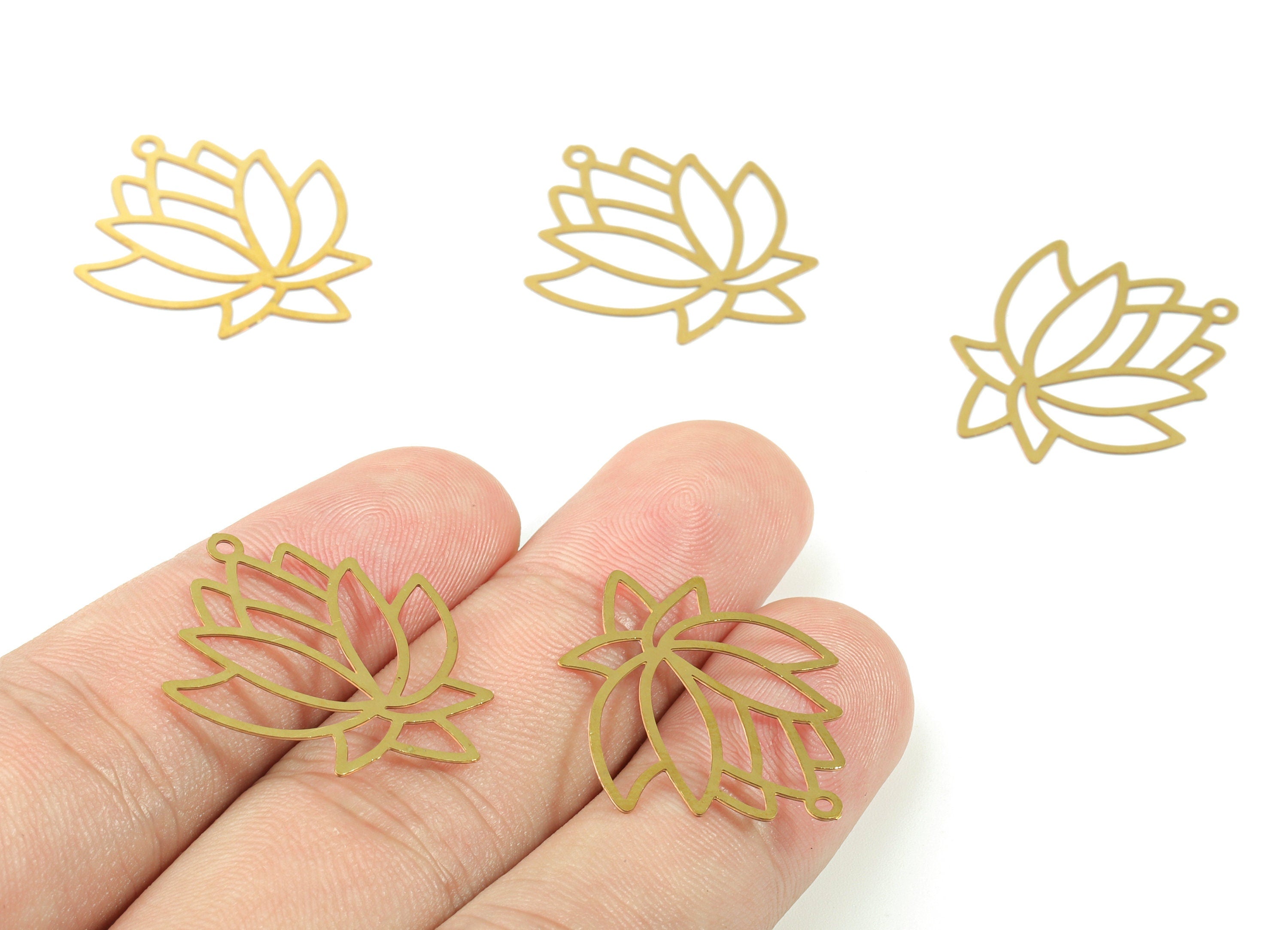 Brass Lotus Earring Charms - Raw Brass Lotus Necklace Pendant - Earring Findings - Jewellery Supplies - 27.39x23.82x0.29mm - JJC11504 - DOMEDBAZAAR