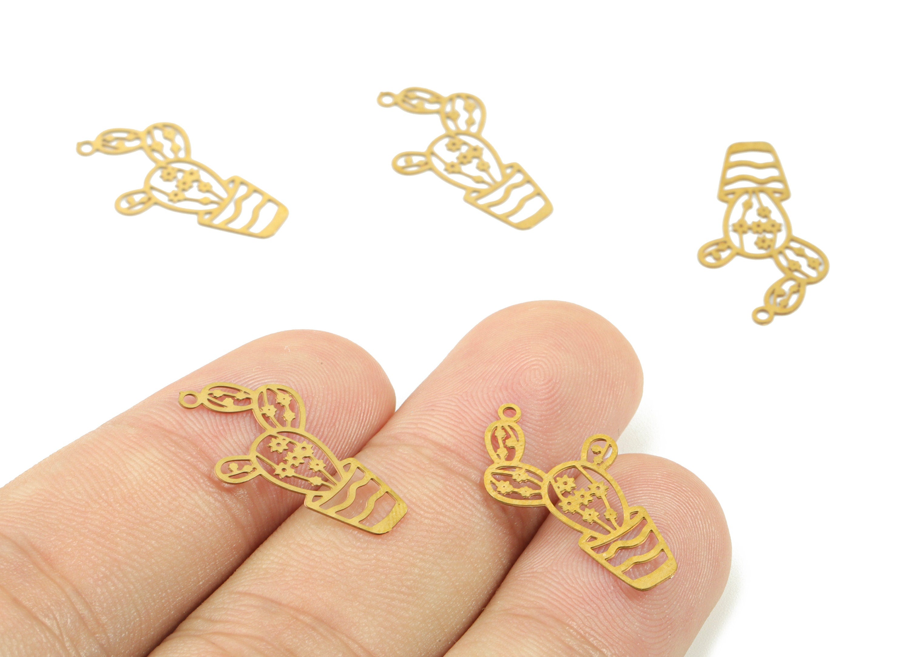 Brass Vase Flower Earring Charms - Raw Brass Flower Vase Earring - Earring Findings - Jewelry Supplies - 22.66x12.15x0.3mm - JJC11496 - DOMEDBAZAAR