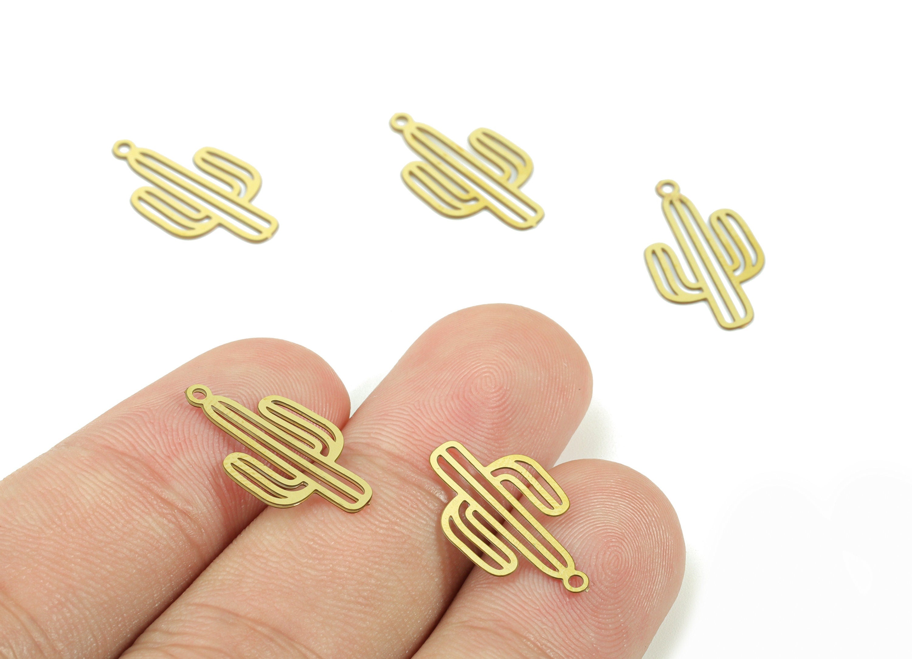Brass Cactus Earring Charms - Raw Brass Cactus Necklace Pendant - Earring Findings - Jewelry Supplies - 19.3x10.95x0.4mm - JJC11503 - DOMEDBAZAAR