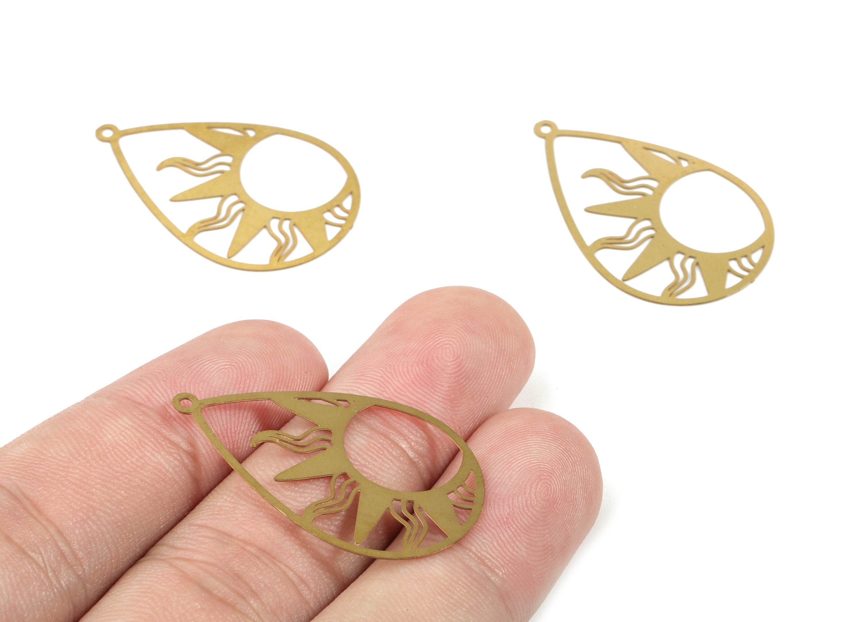 Brass Sun Earring Charms - Raw Brass Sun Drop Necklace Pendant - Earring Findings - Jewelry Supplies - 34.23x21.93x0.3mm - JJB6100 - DOMEDBAZAAR