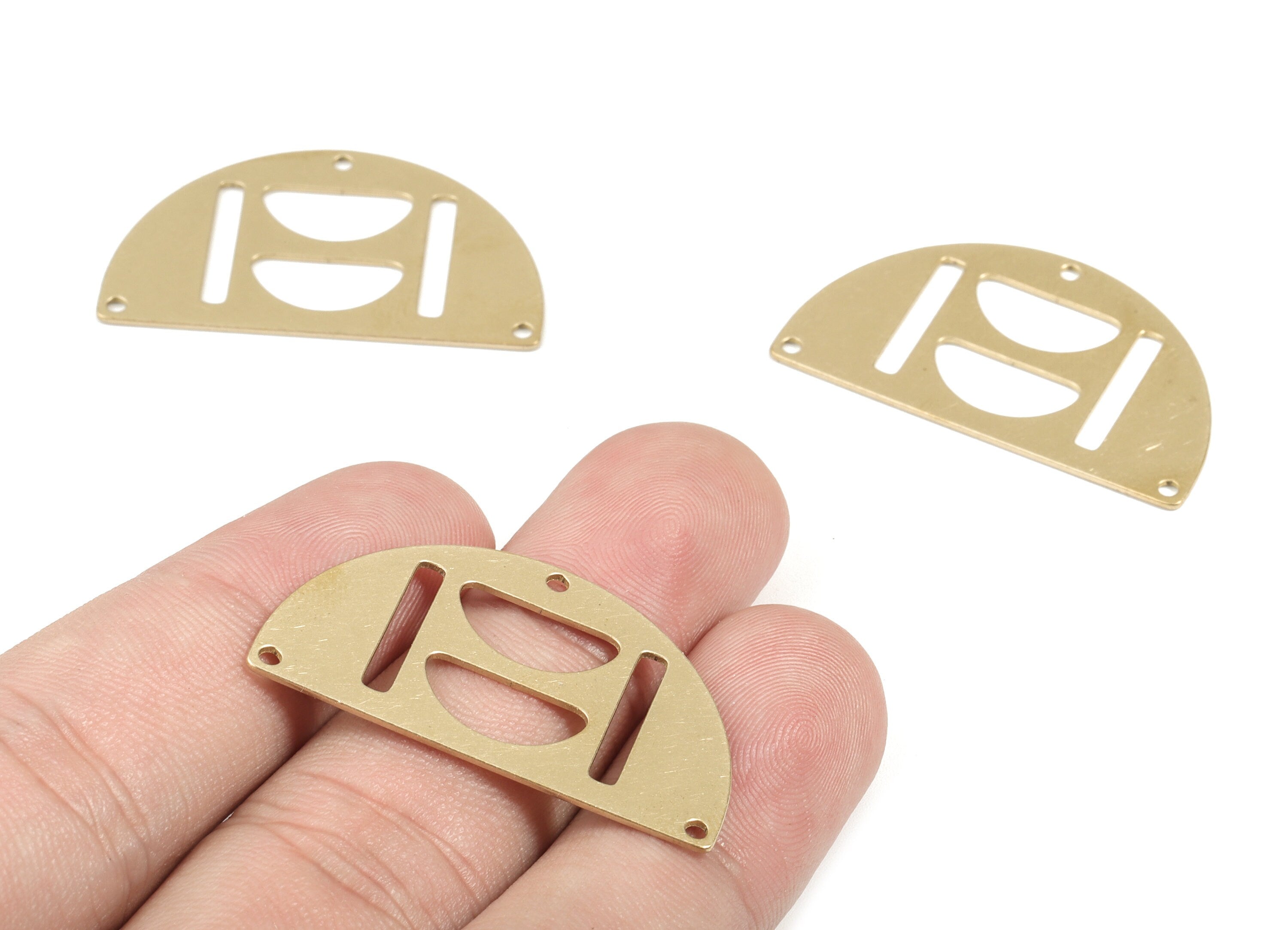Brass Semi Circle Earring Connector - Raw Brass Half Moon Charms - 3 Holes - Earrings Finding - Jewelry Supplies - 34.9x19.9x0.7mm - PPM1917 - DOMEDBAZAAR
