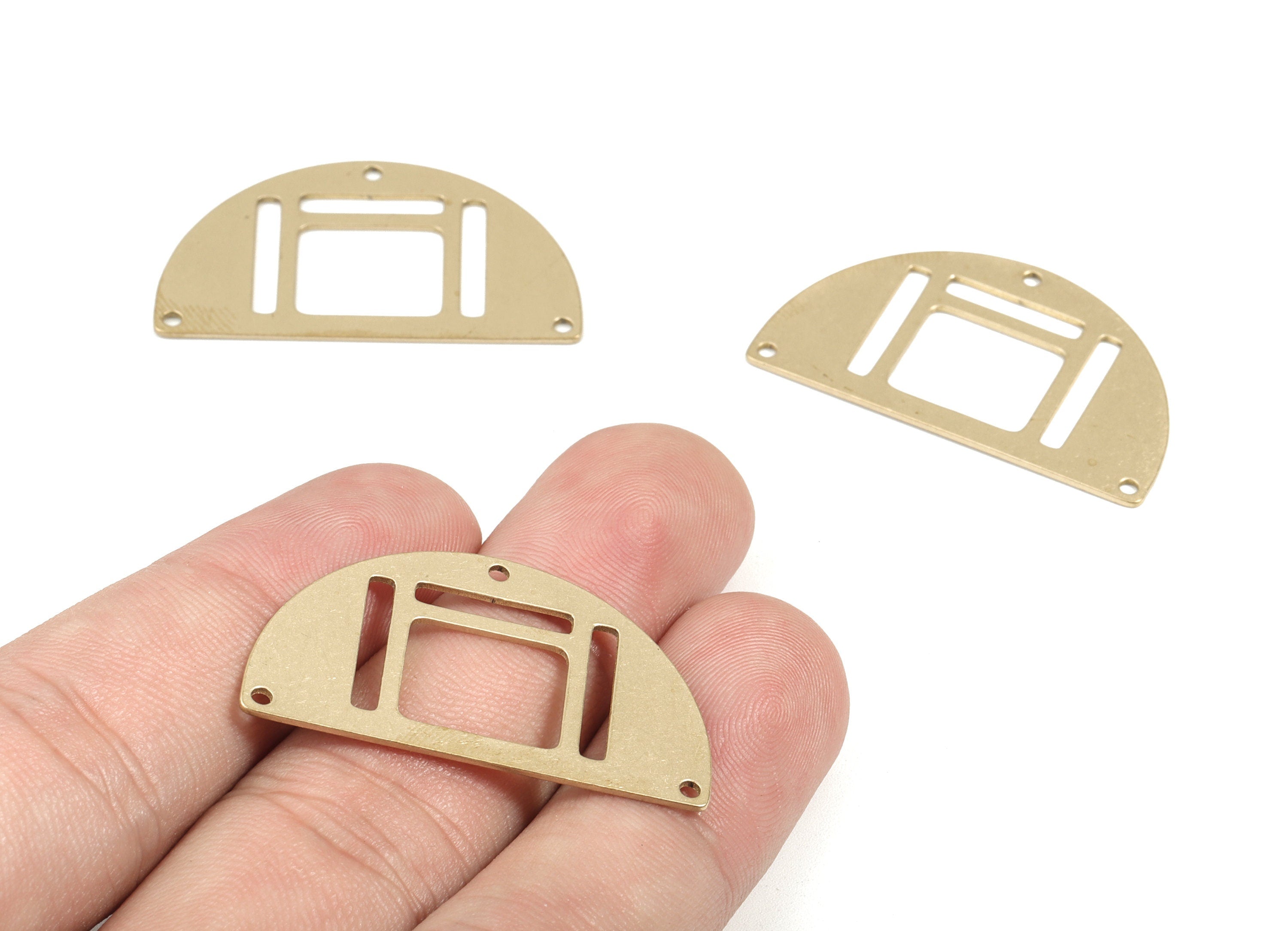 Brass Half Moon Earring Connector - Raw Brass Semi Circle Geometric Charms - 3 Holes - Jewelry Supplies - 34.96x19.97x0.7mm - PPM1920 - DOMEDBAZAAR