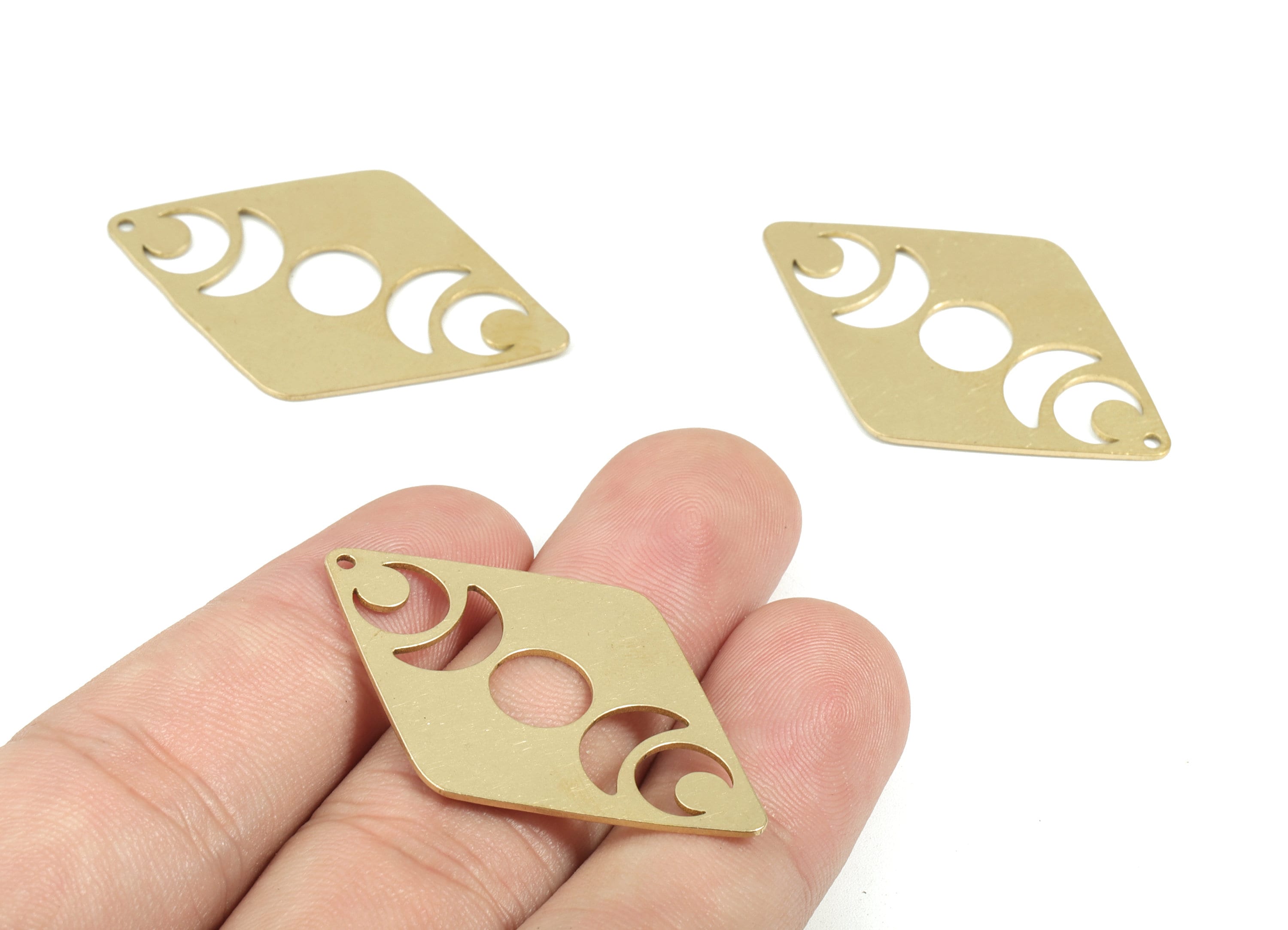 Brass Diamond Earring Charms - Raw Brass Phases of Moon Pendant - Earrings Finding - Jewelry Supplies - 40.11x25.94x0.77mm - PPM1936 - DOMEDBAZAAR