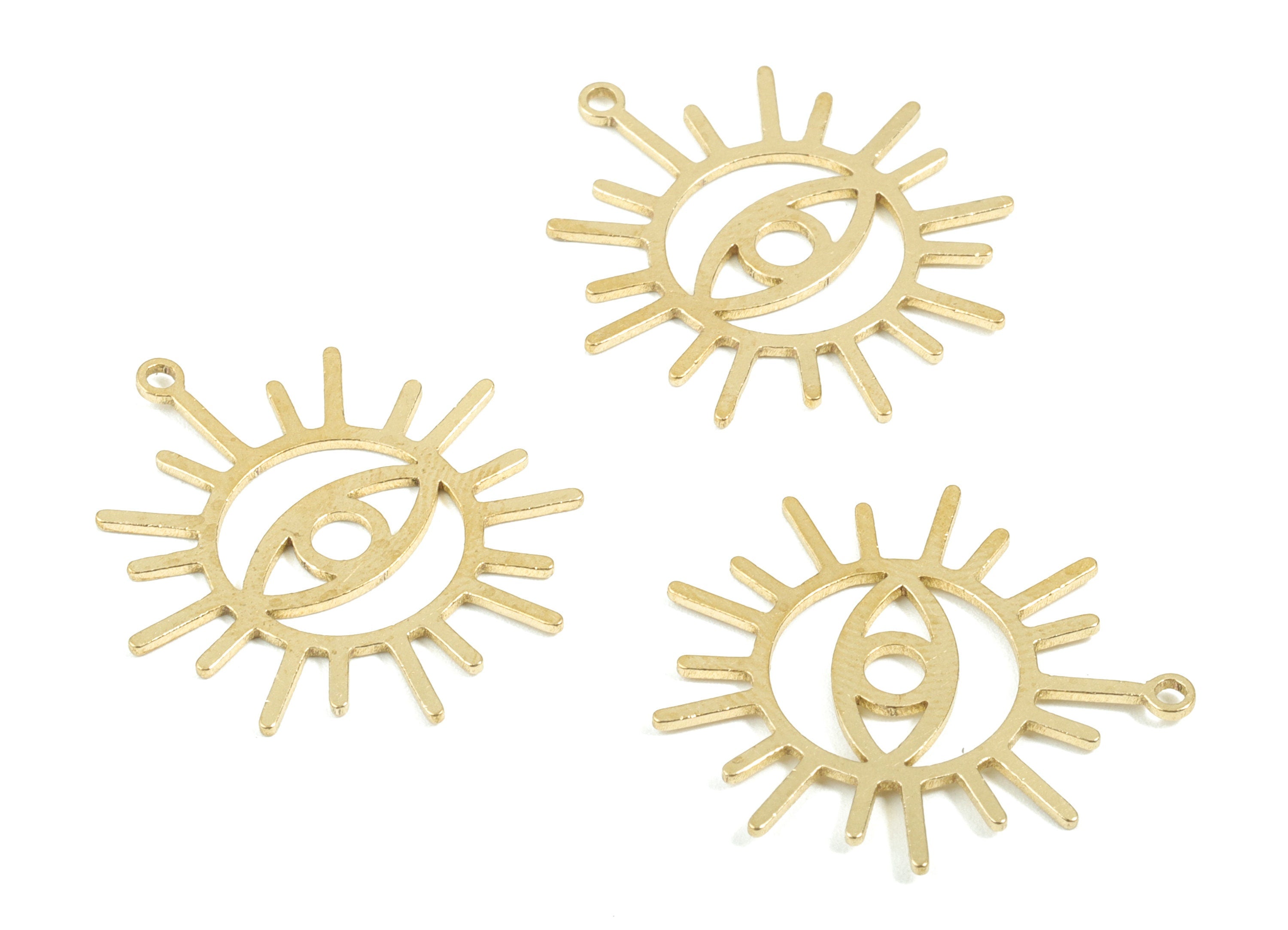Brass Sun Eye Earring Charms - Raw Brass Sun Eye Pendant - Earrings Finding - Jewelry Supplies - 24.91x22.6x0.75mm - PPM1938 - DOMEDBAZAAR