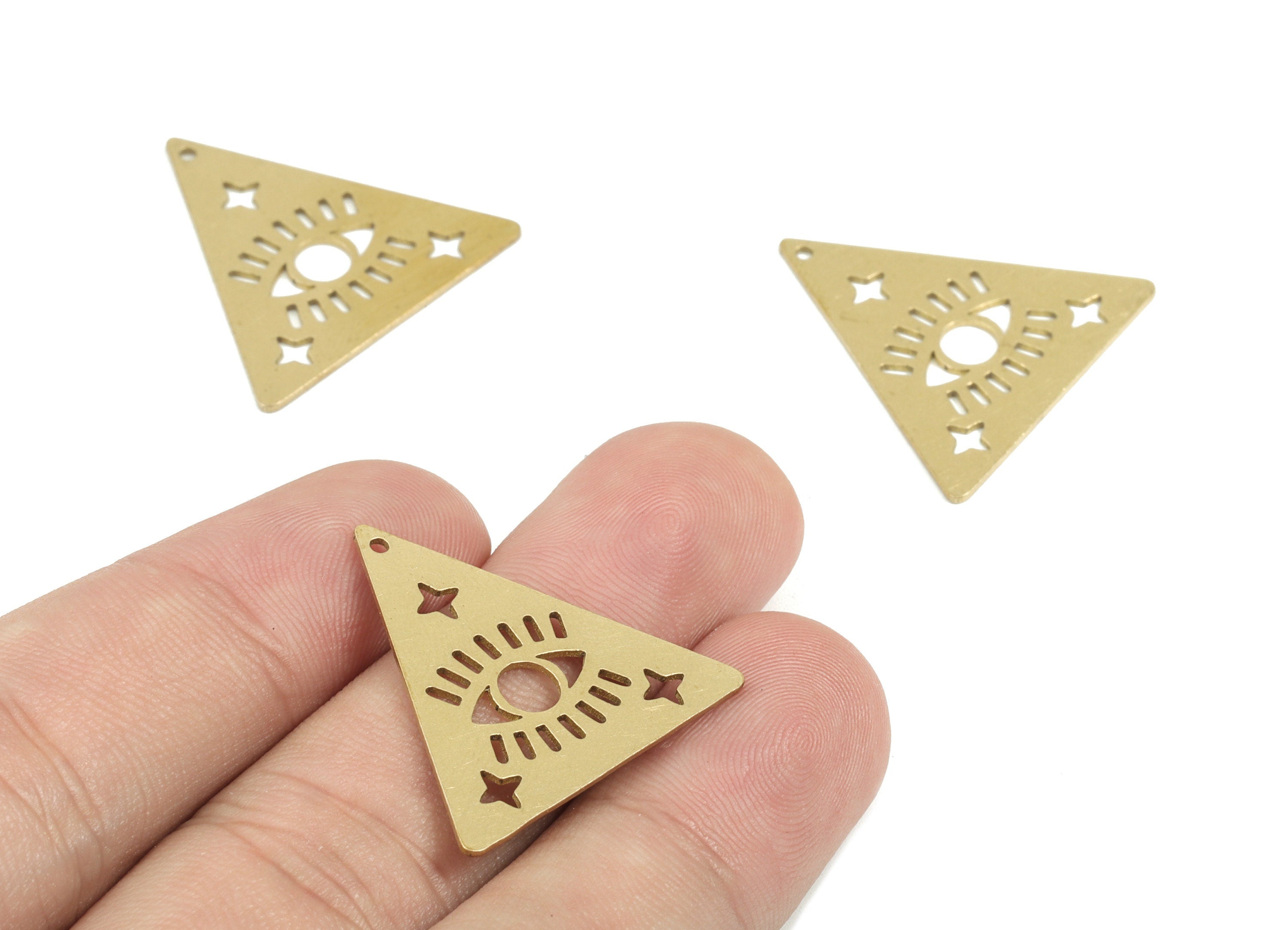 Brass Triangle Earring Charms - Raw Brass Eye Star Pendant - Earrings Finding - Jewelry Supplies - 25.94x25.11x0.74mm - PPM1939 - DOMEDBAZAAR