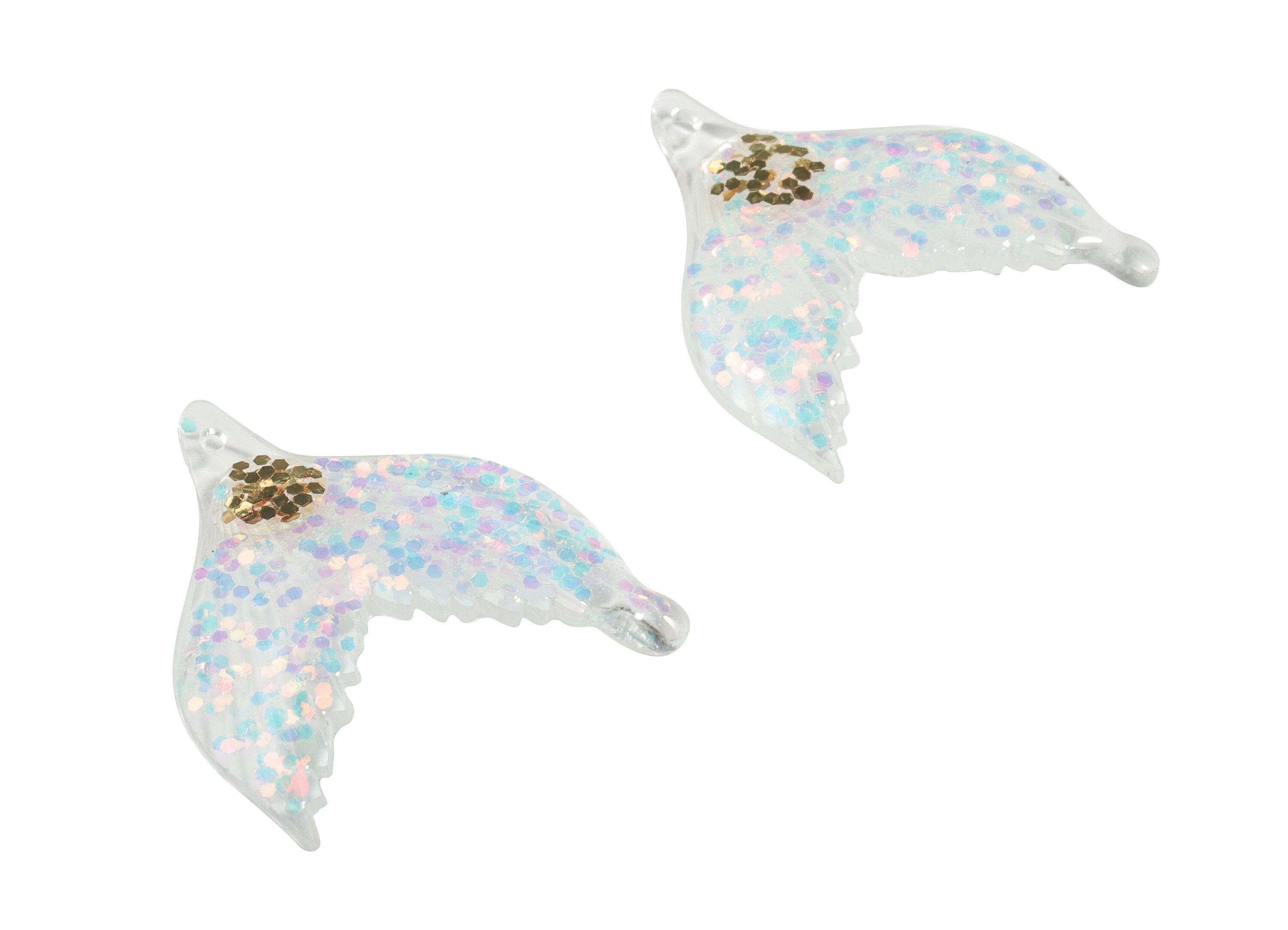 Acrylic Fishtail Earring Charms - Blue Fishtail Charm - Pink Blue Gold Foil and Confetti - Jewelry Supplies - 36.32x29.86x2.21mm - AC1875A - DOMEDBAZAAR