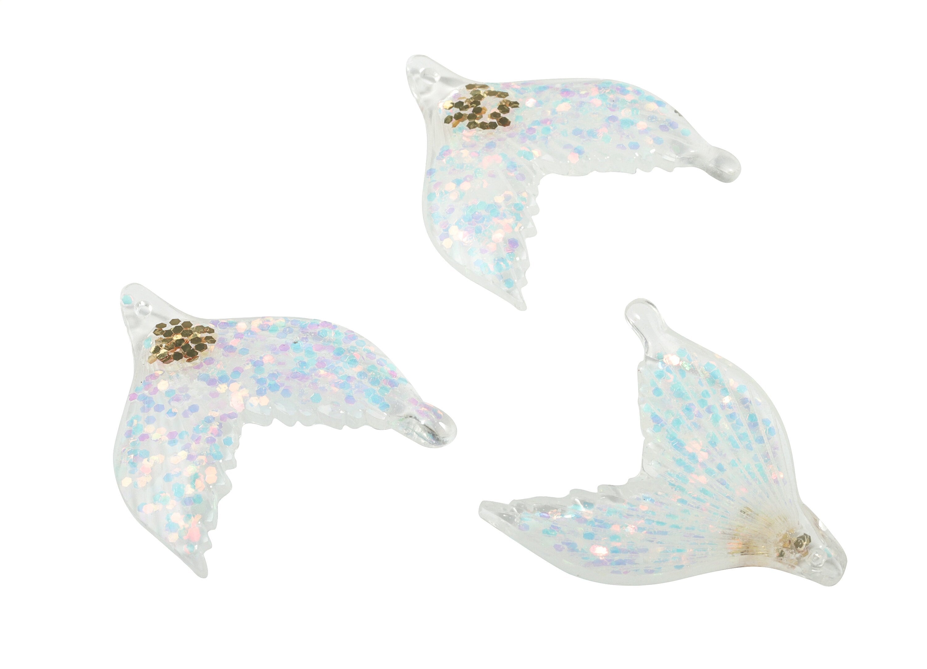 Acrylic Fishtail Earring Charms - Blue Fishtail Charm - Pink Blue Gold Foil and Confetti - Jewelry Supplies - 36.32x29.86x2.21mm - AC1875A - DOMEDBAZAAR