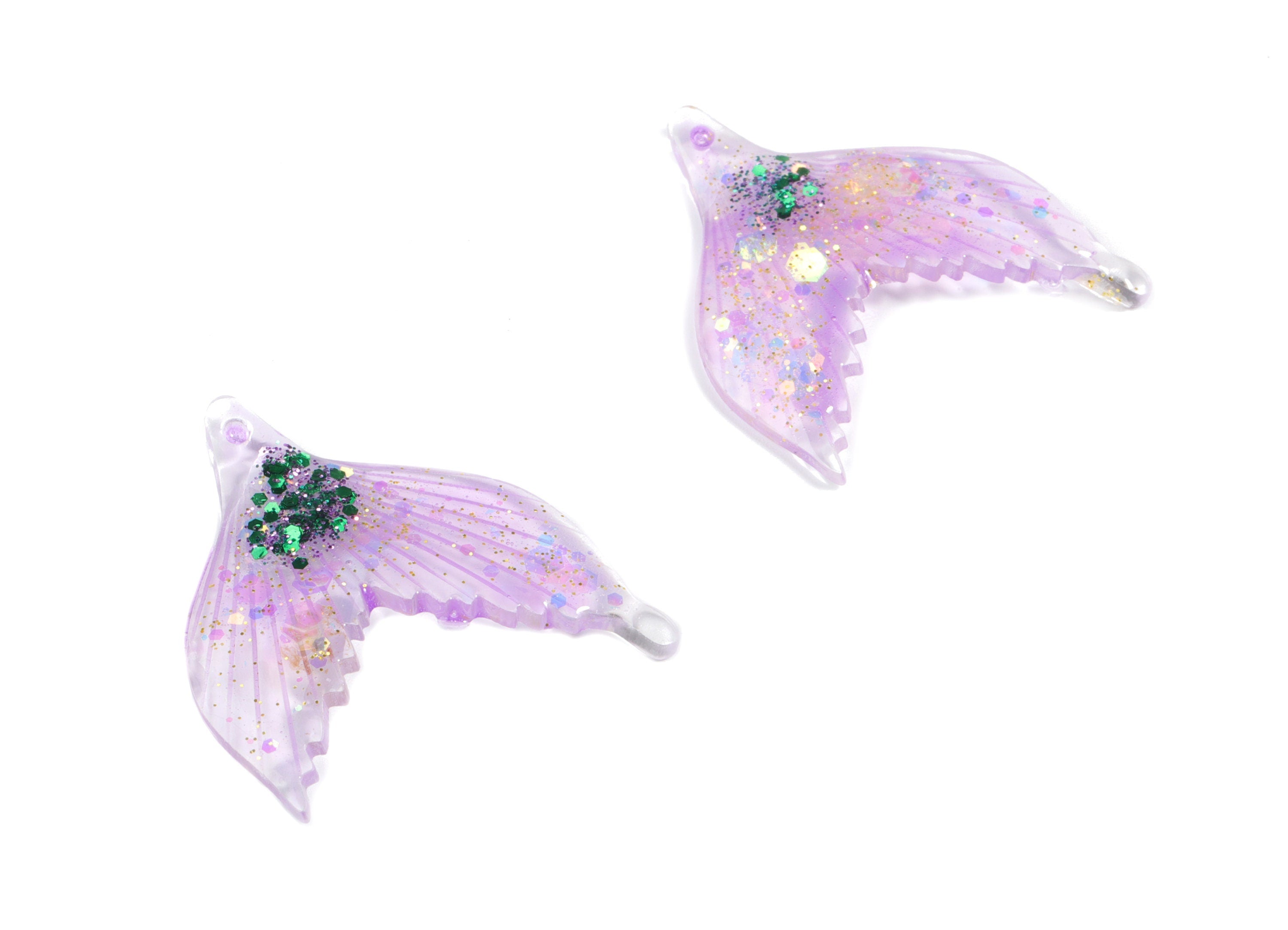 Acrylic Fishtail Earring Charms - Blue Fishtail Charm - Green Pink Foil and Confetti - Jewelry Supplies - 36.35x29.51x2.09mm - AC1875B - DOMEDBAZAAR