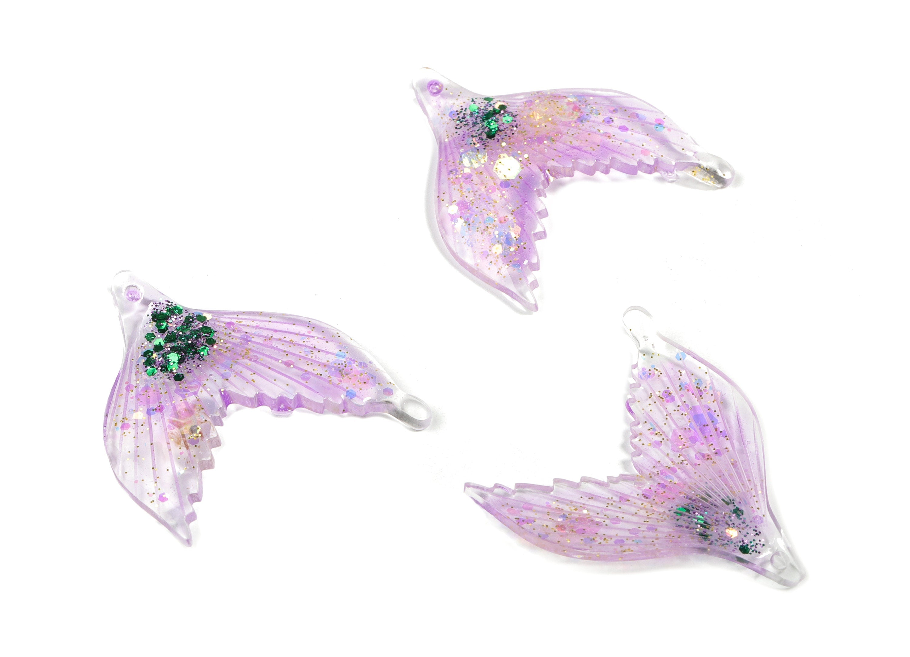 Acrylic Fishtail Earring Charms - Blue Fishtail Charm - Green Pink Foil and Confetti - Jewelry Supplies - 36.35x29.51x2.09mm - AC1875B - DOMEDBAZAAR