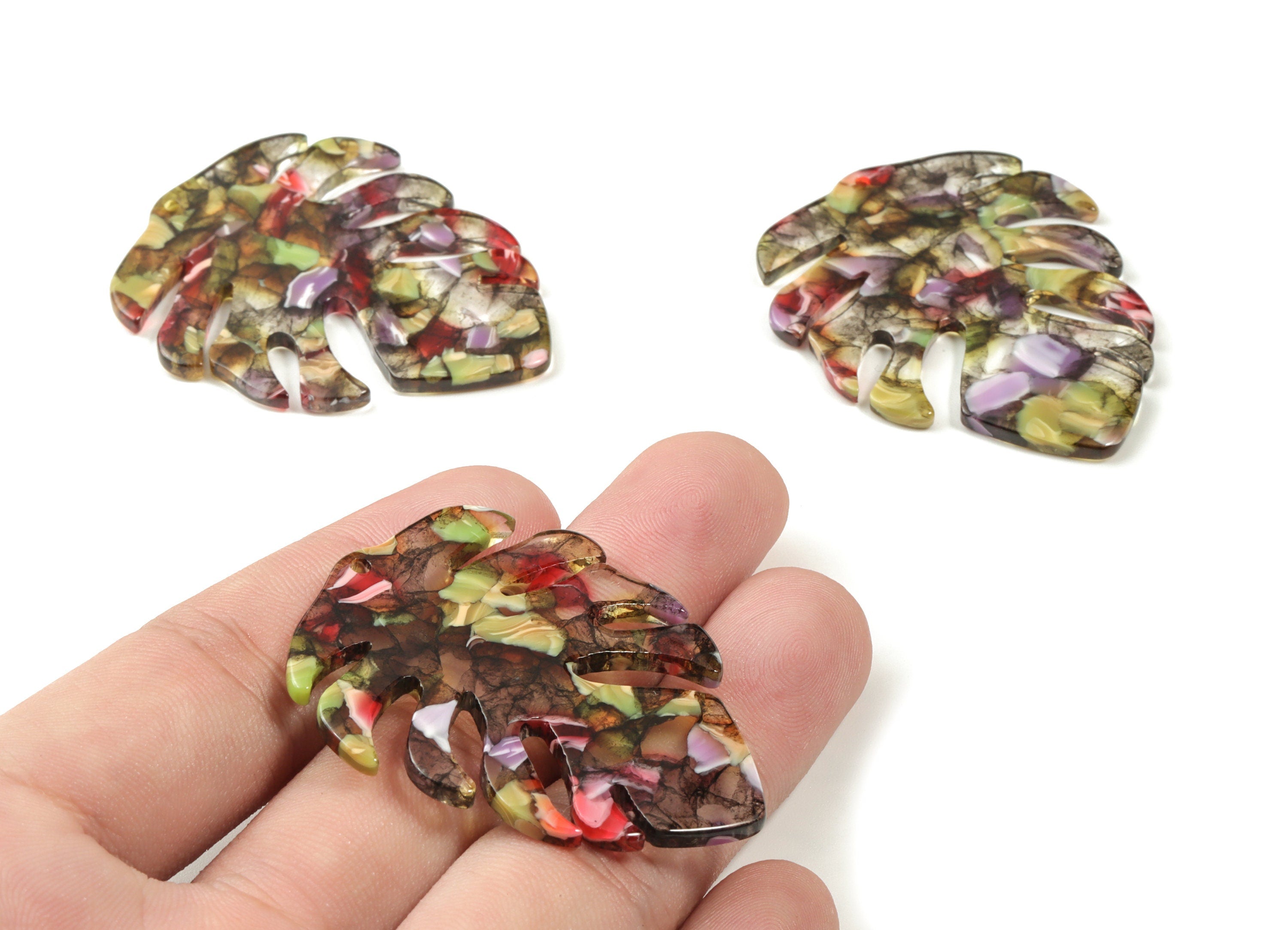 Acetate Leaf Earring Charms - Acetate Leaf Pendant - Earring Findings - Jewelry Supplies - Color Code: A242- 49.5x40.44x2.63mm - AC1451-A242 - DOMEDBAZAAR