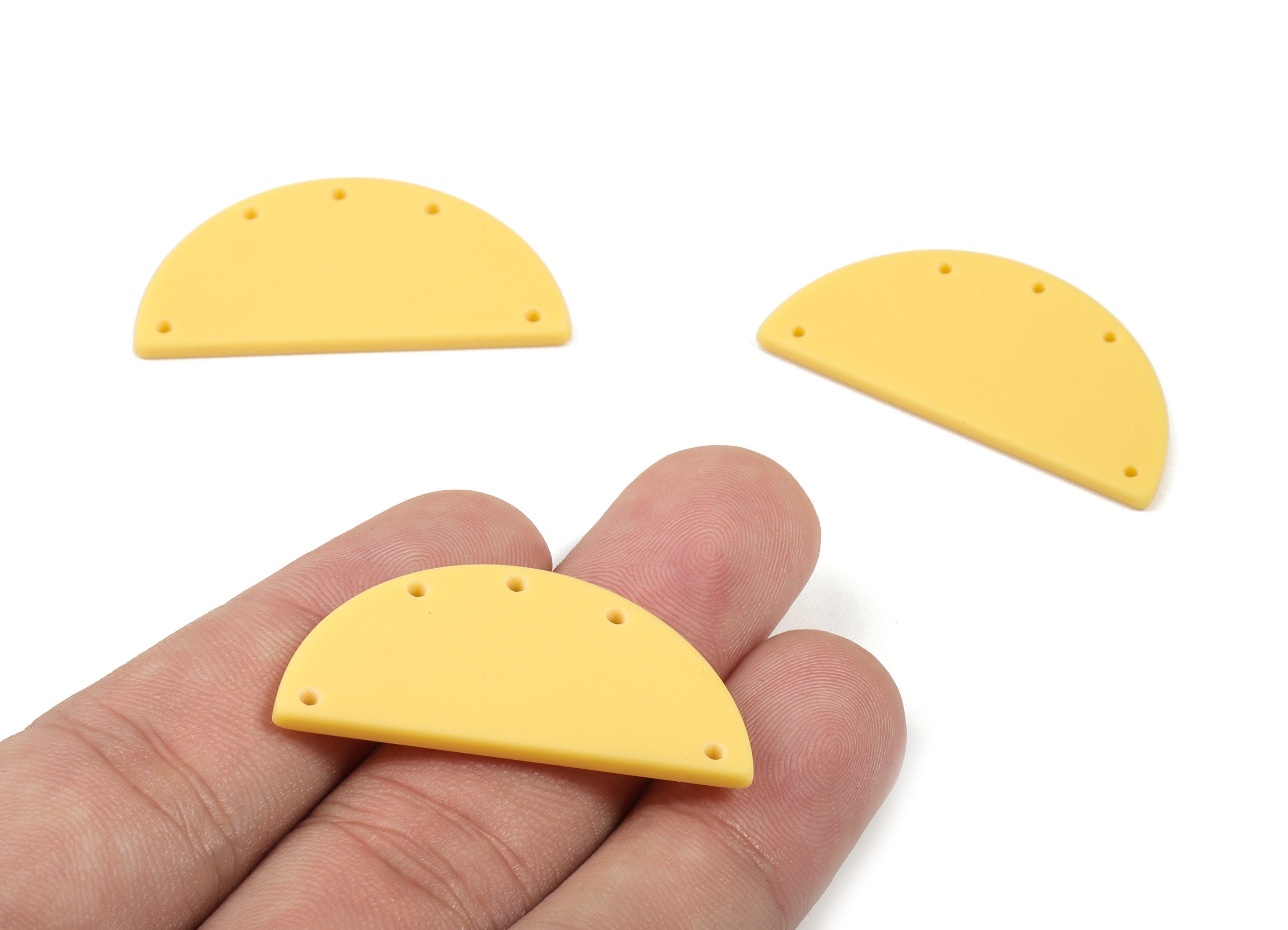 Acrylic Semi Circle Earring Connector - Matte Half Moon Charms - 5 Holes - Jewelry Supplies - Color Code:A474 - 37.55x18.7x2.21mm - AC1879C - DOMEDBAZAAR