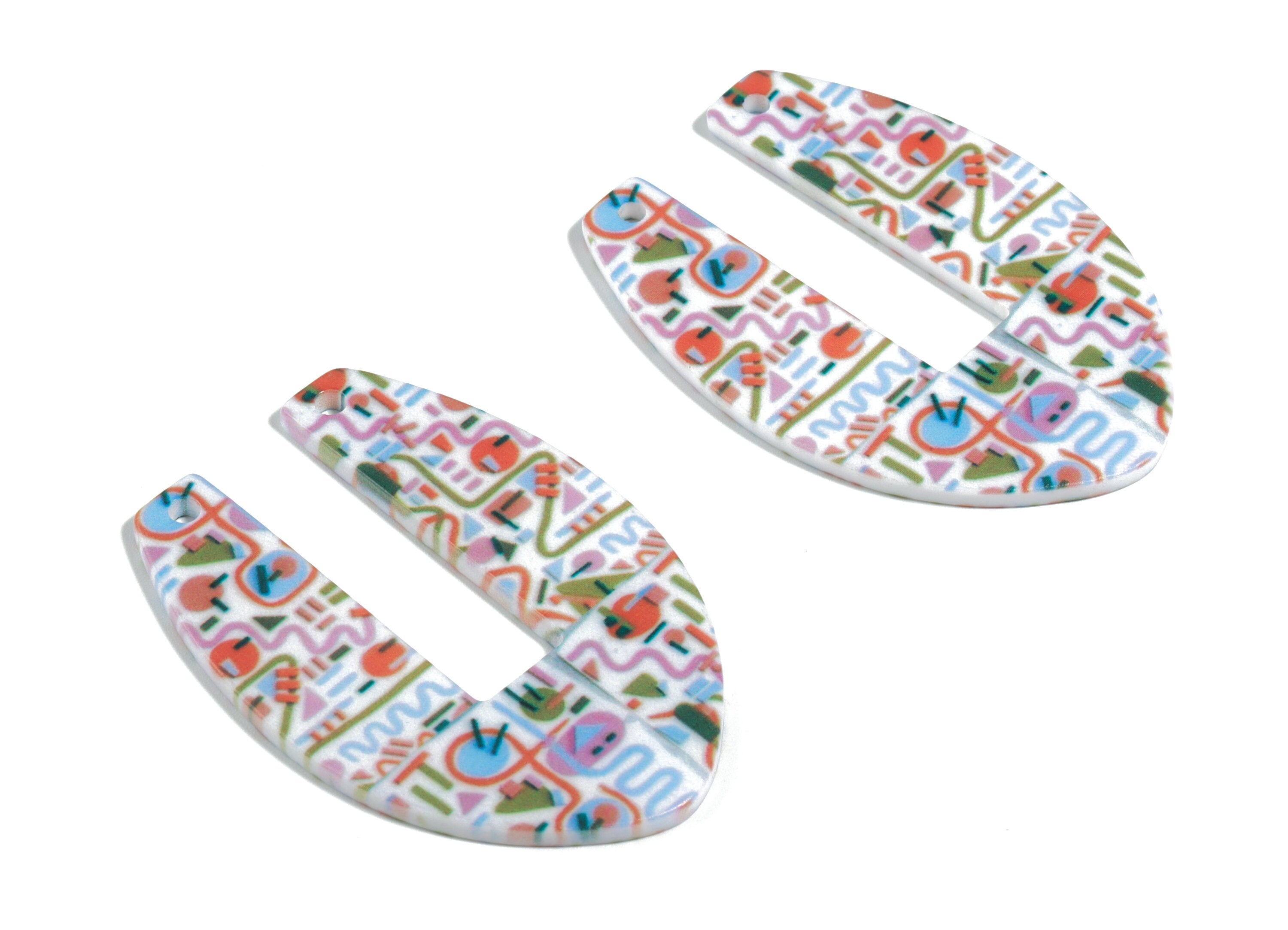 Acrylic U Connector - Printing Geometric Acrylic Charms - Jewelry Supplies - Color Code: B12 - 50.1x35.38x2.39mm - AC1873-B12 - DOMEDBAZAAR