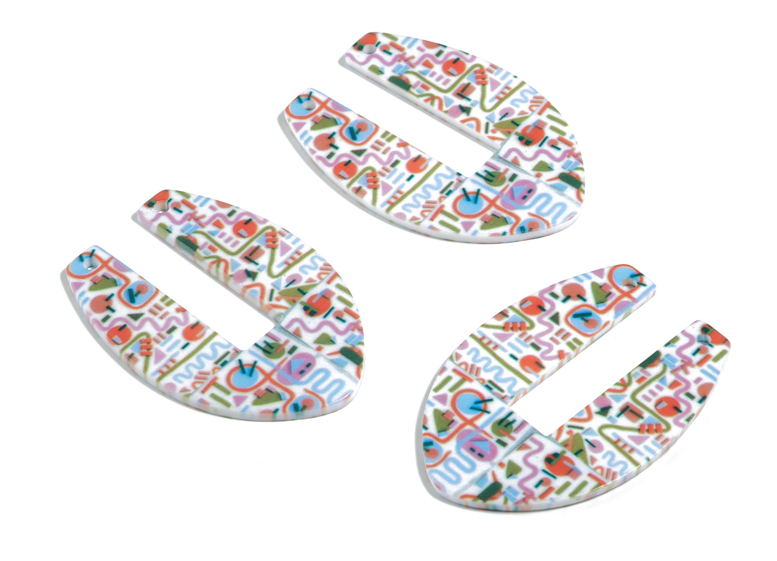 Acrylic U Connector - Printing Geometric Acrylic Charms - Jewelry Supplies - Color Code: B12 - 50.1x35.38x2.39mm - AC1873-B12 - DOMEDBAZAAR