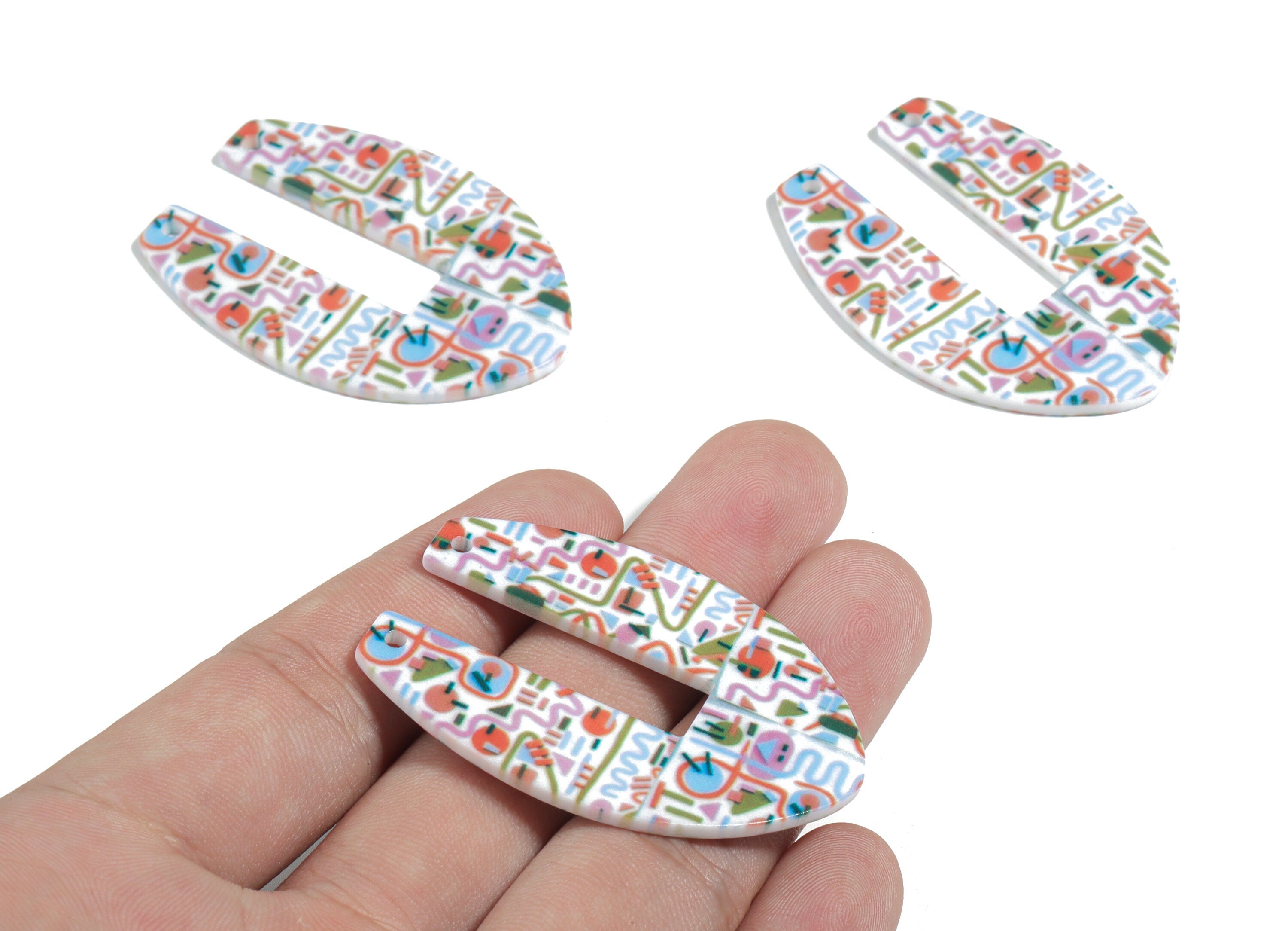 Acrylic U Connector - Printing Geometric Acrylic Charms - Jewelry Supplies - Color Code: B12 - 50.1x35.38x2.39mm - AC1873-B12 - DOMEDBAZAAR
