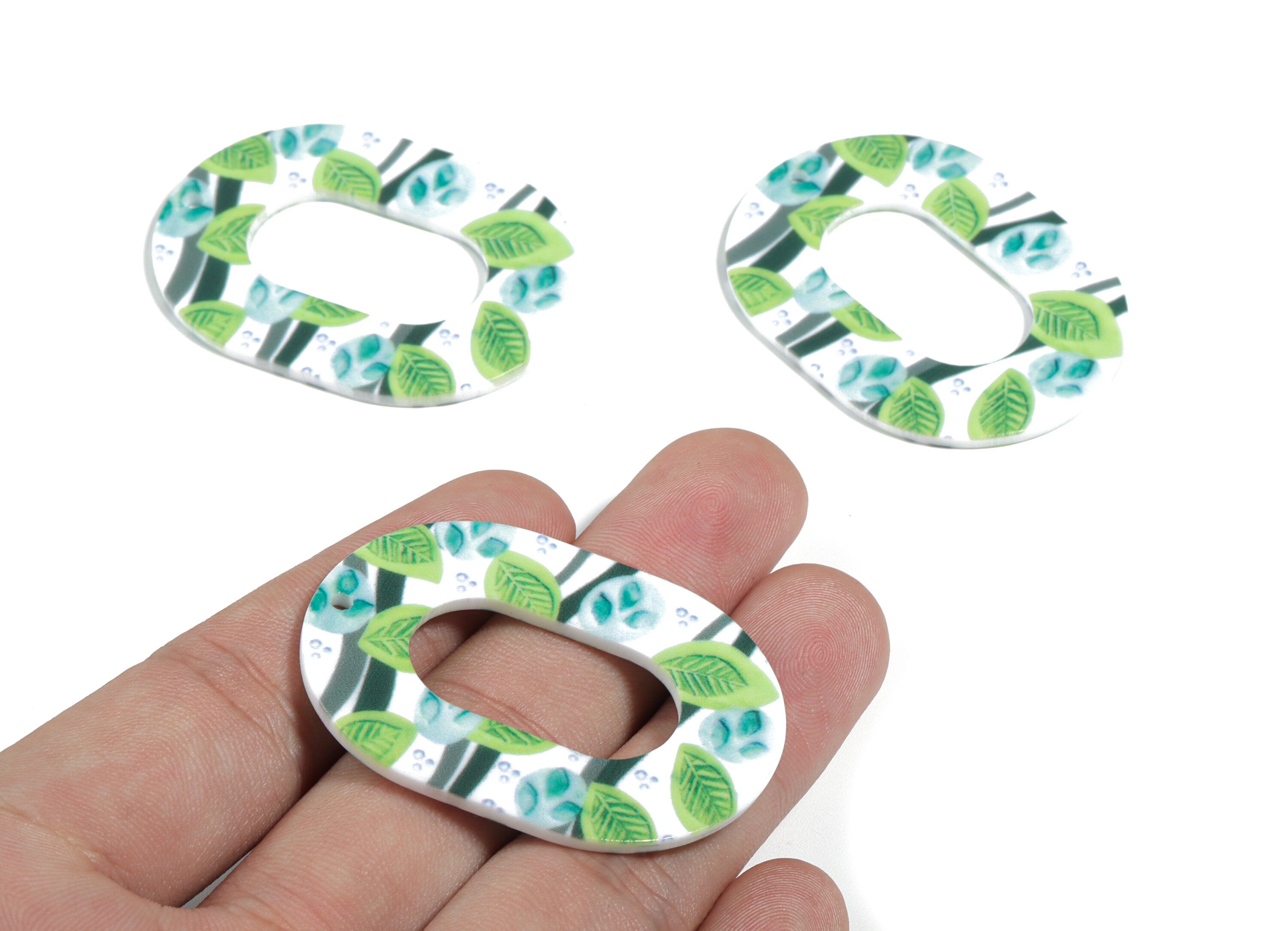 Acrylic Oval Earring Charms - Printing Oval Acrylic Pendant - Jewelry Supplies - Color Code: B10 - 46.7x34.78x1.22mm - AC1927-B10 - DOMEDBAZAAR