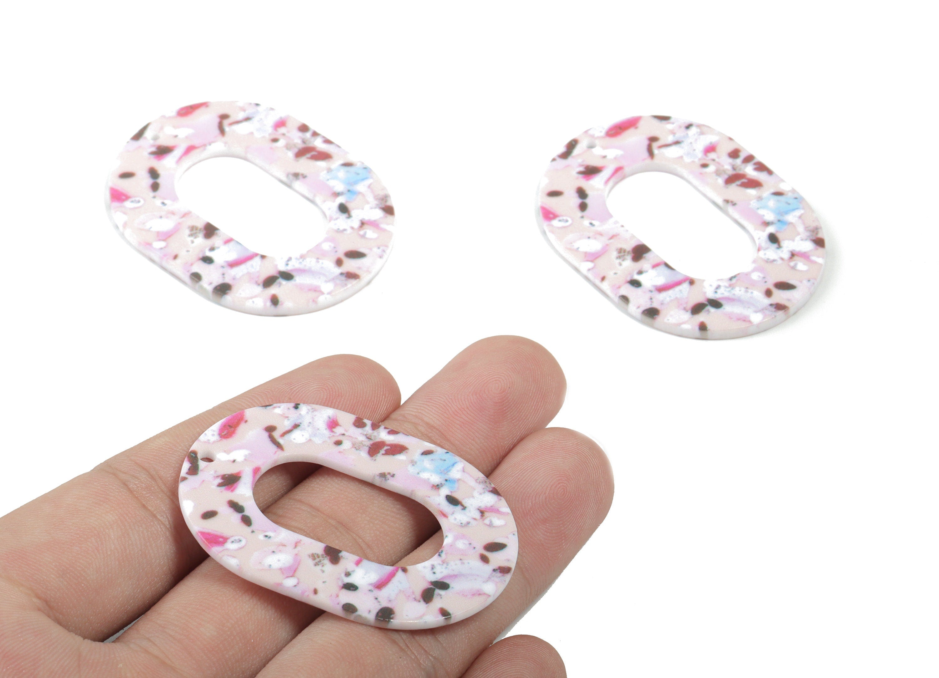 Acrylic Oval Earring Charms - Printing Oval Acrylic Pendant - Jewelry Supplies - Color Code: B11 - 46.7x34.78x1.22mm - AC1927-B11 - DOMEDBAZAAR