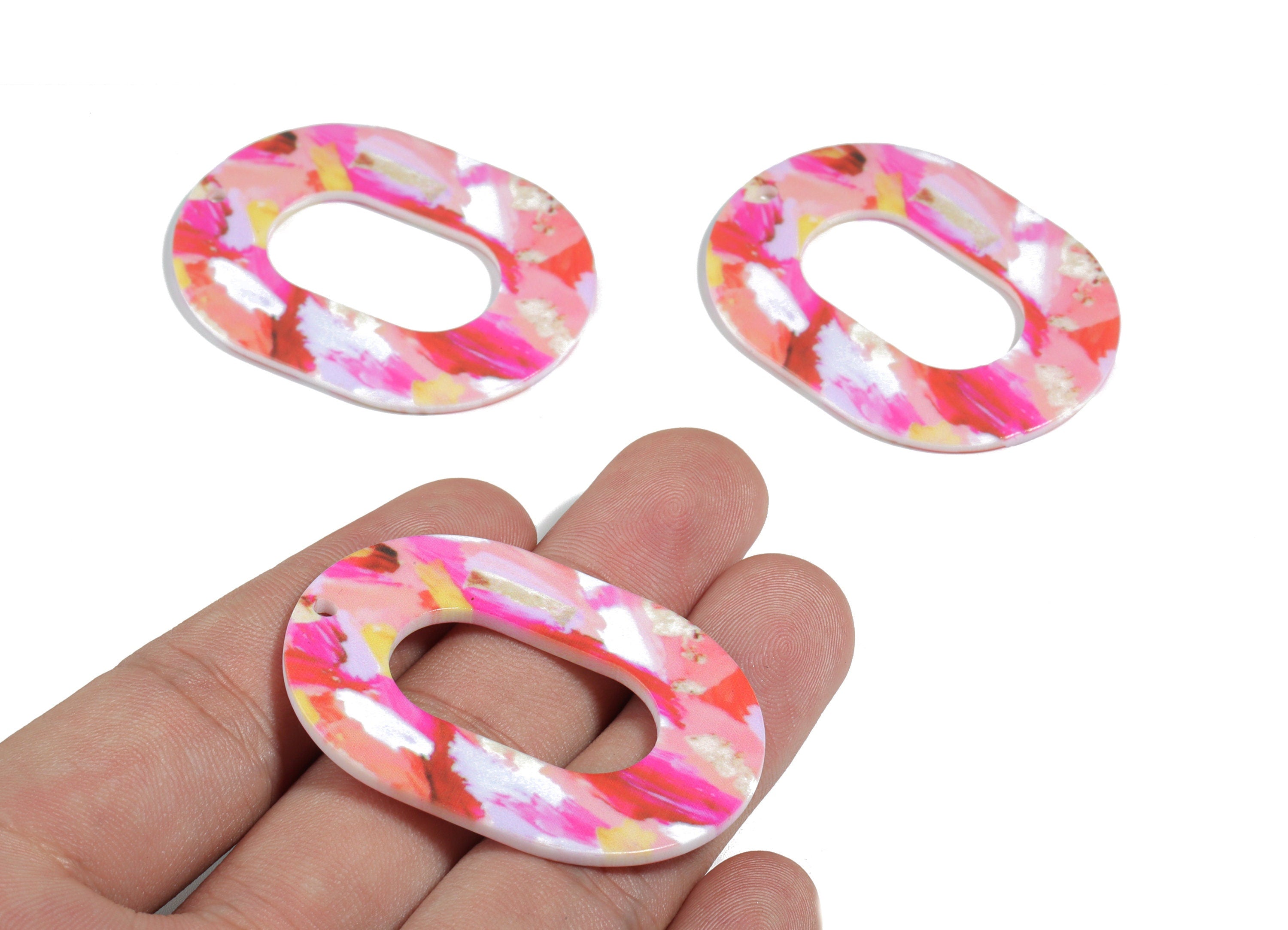Acrylic Oval Earring Charms - Printing Oval Acrylic Pendant - Jewelry Supplies - Color Code: B13 - 46.7x34.78x1.22mm - AC1927-B13 - DOMEDBAZAAR