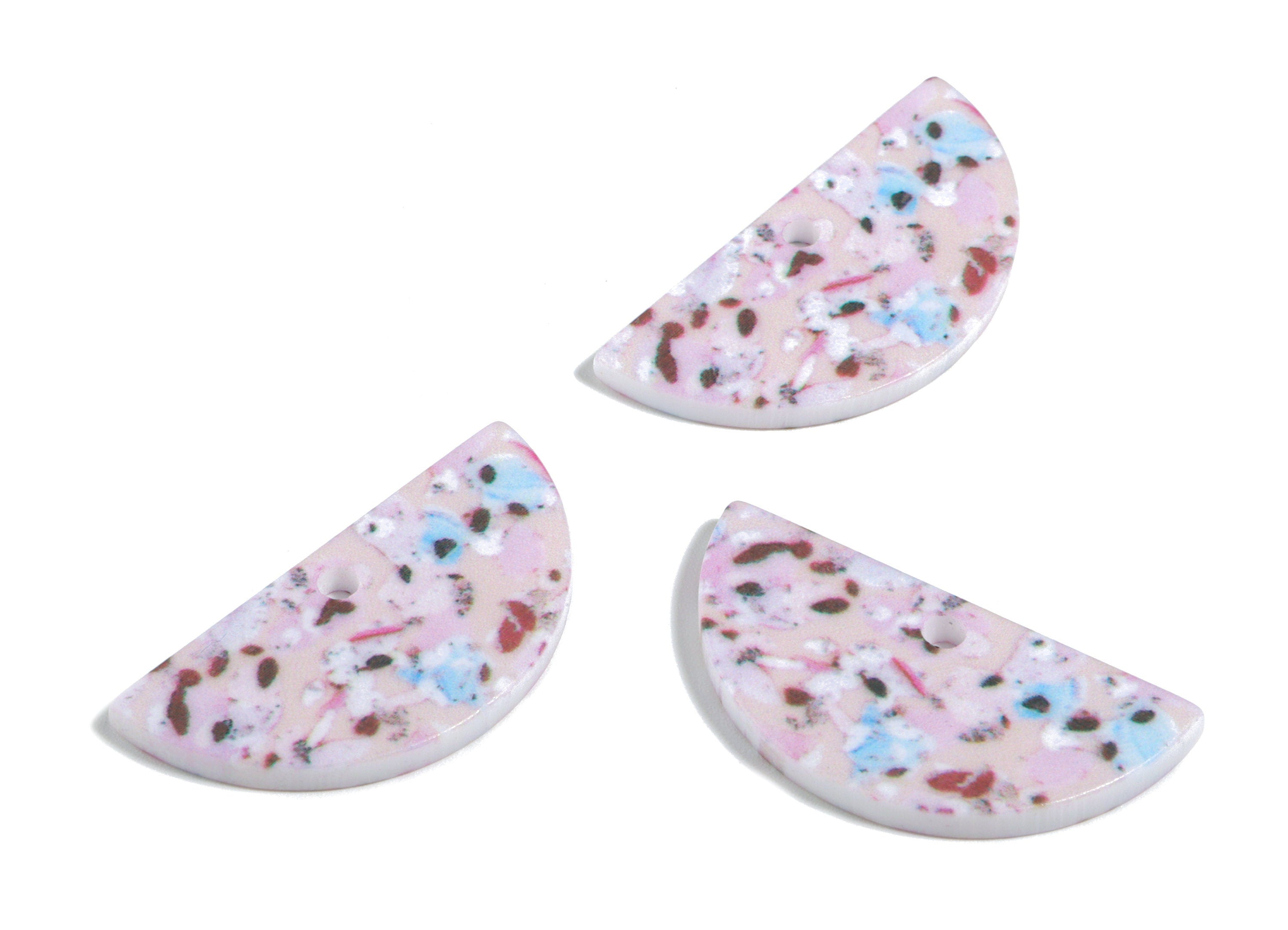 Acrylic Semi Circle Earring Charms - Printing Half Moon Acrylic Pendant - Jewelry Supplies - Color Code: B11 - 29.98x15x2.39mm - AC1928-B11 - DOMEDBAZAAR