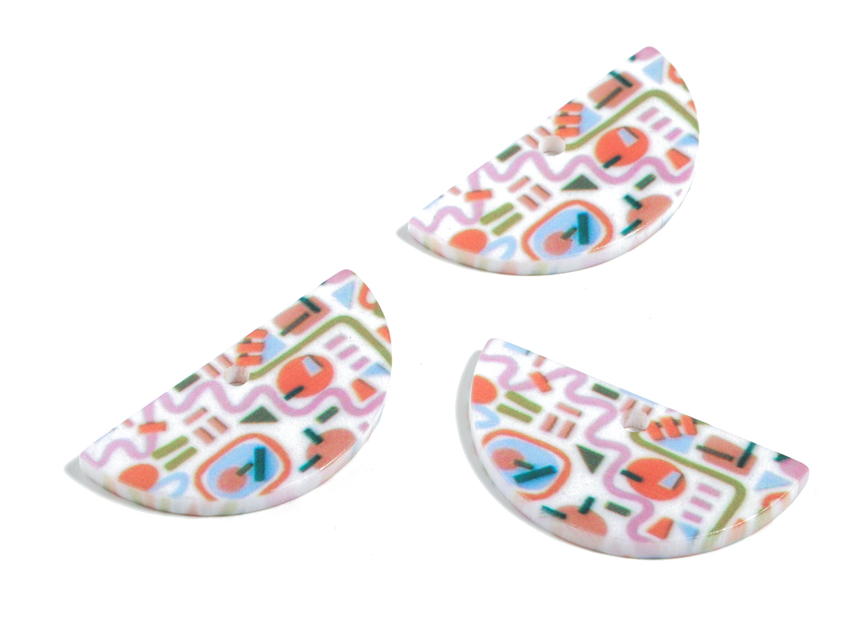 Acrylic Semi Circle Earring Charms - Printing Half Moon Acrylic Pendant - Jewelry Supplies - Color Code: B12 - 29.98x15x2.39mm - AC1928-B12 - DOMEDBAZAAR