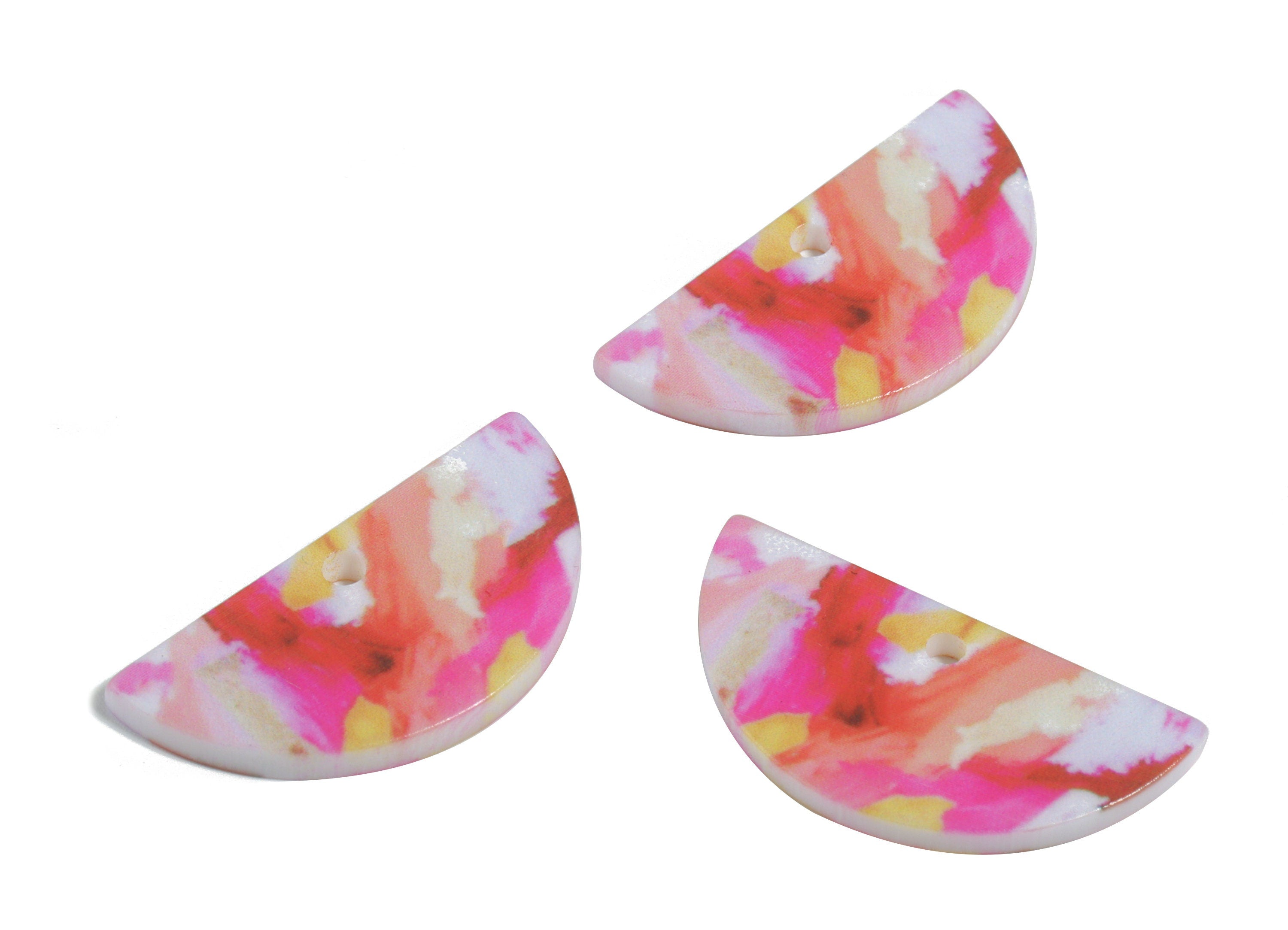 Acrylic Semi Circle Earring Charms - Printing Half Moon Acrylic Pendant - Jewelry Supplies - Color Code: B13 - 29.98x15x2.39mm - AC1928-B13 - DOMEDBAZAAR