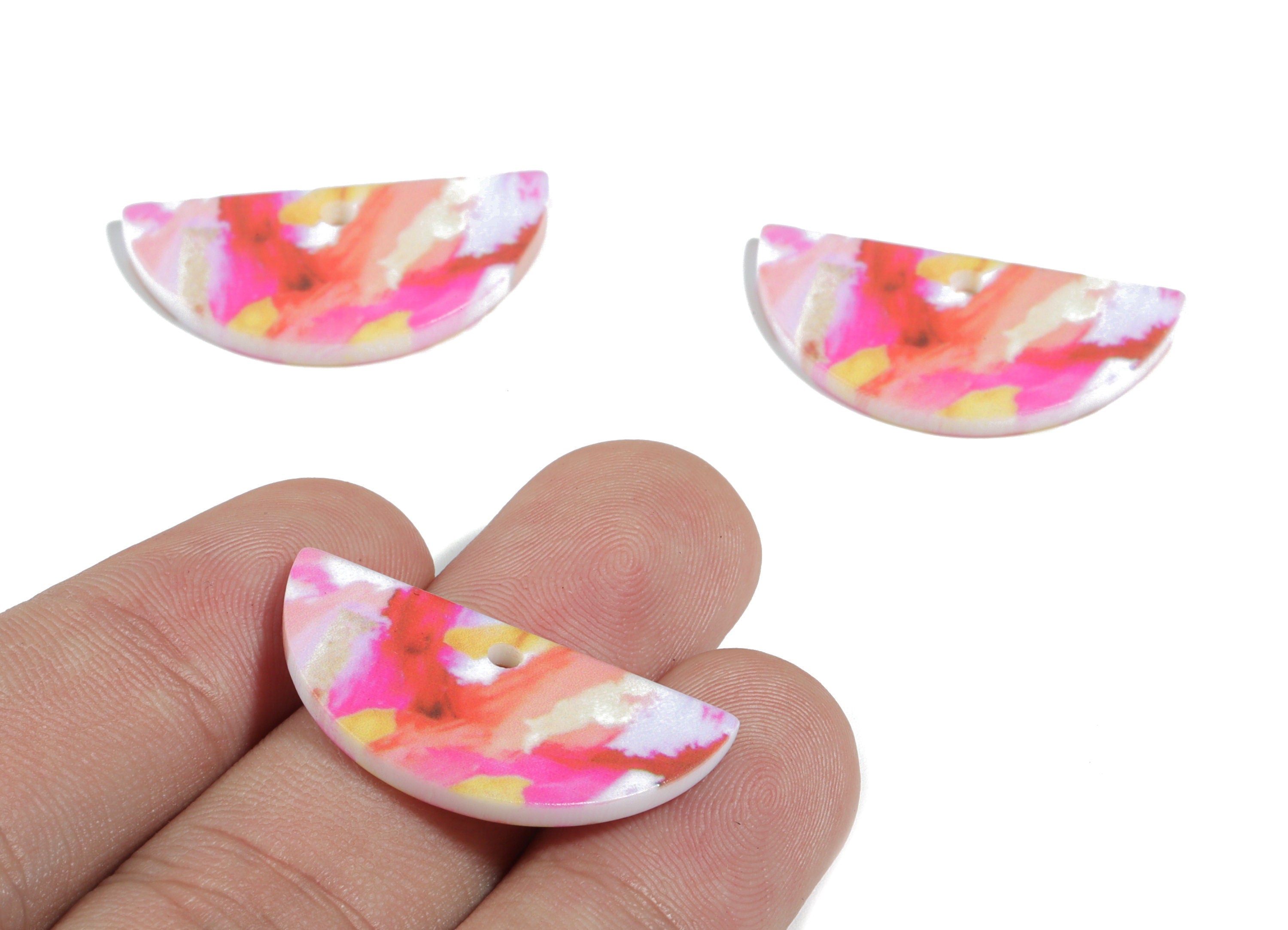 Acrylic Semi Circle Earring Charms - Printing Half Moon Acrylic Pendant - Jewelry Supplies - Color Code: B13 - 29.98x15x2.39mm - AC1928-B13 - DOMEDBAZAAR