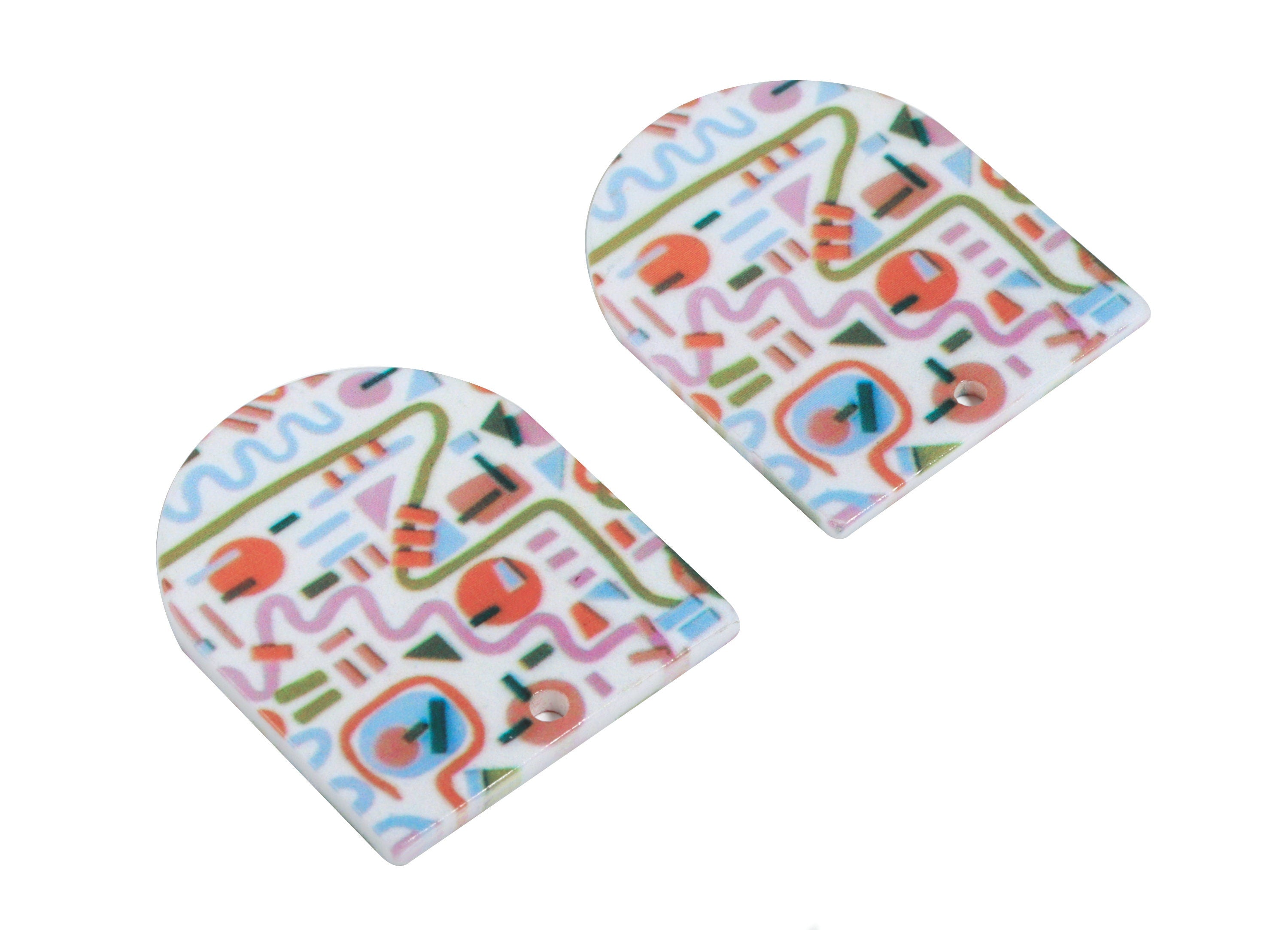 Acrylic D Earring Charms - Printing Semi Circle Acrylic Pendant - Jewelry Supplies - Color Code: B12 - 35.11x29.82x2.58mm - AC1929-B12 - DOMEDBAZAAR