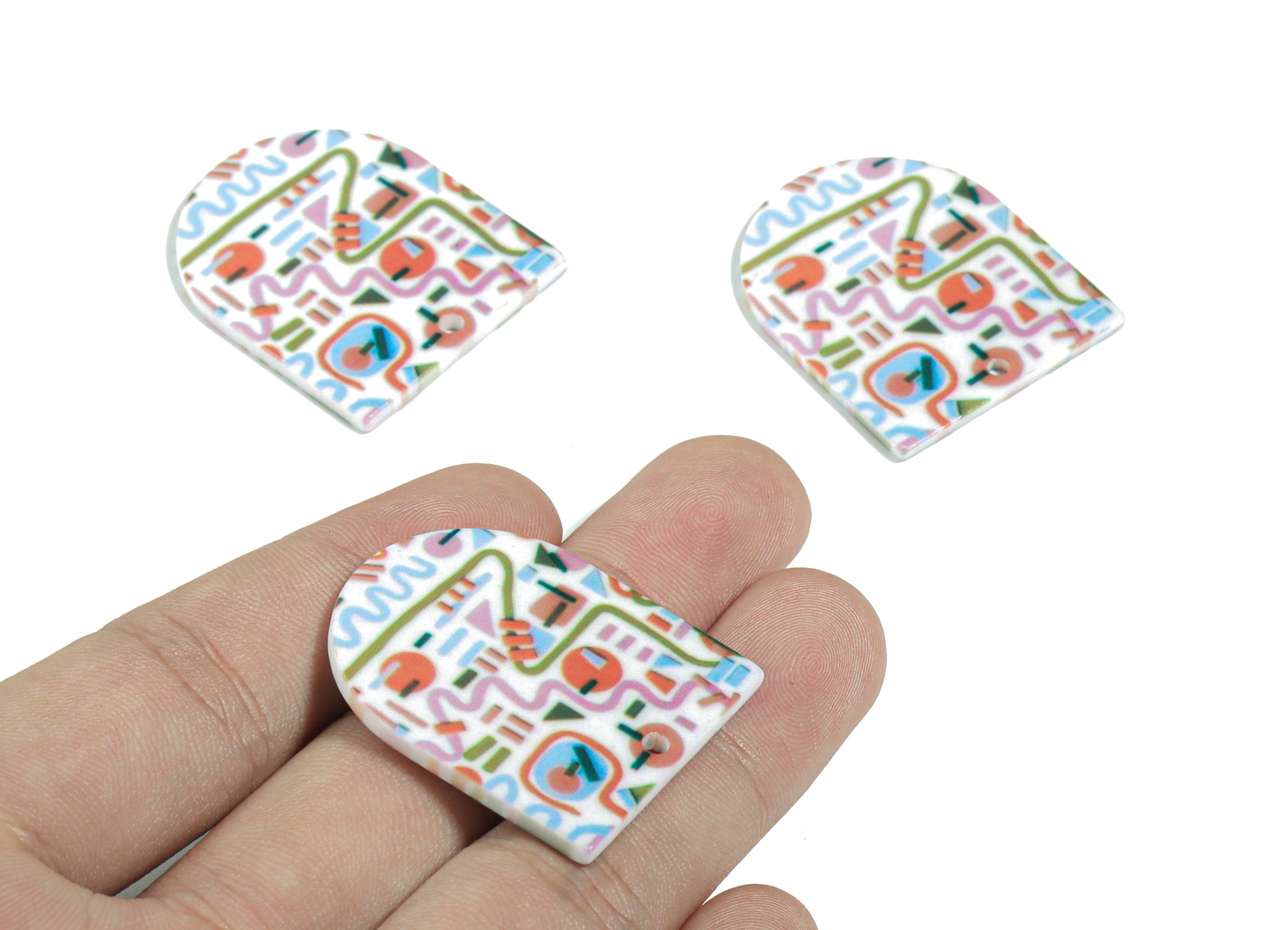 Acrylic D Earring Charms - Printing Semi Circle Acrylic Pendant - Jewelry Supplies - Color Code: B12 - 35.11x29.82x2.58mm - AC1929-B12 - DOMEDBAZAAR