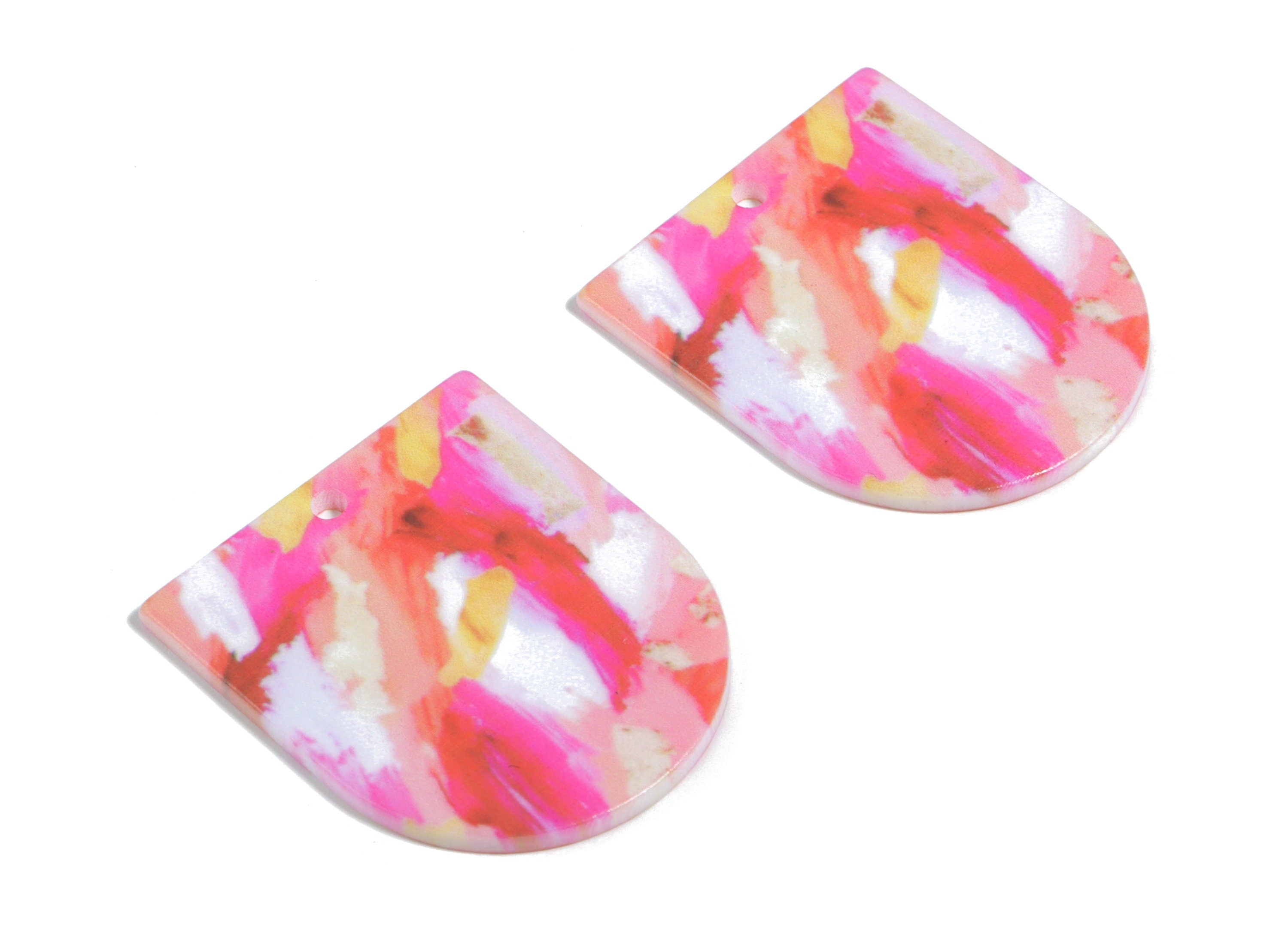 Acrylic D Earring Charms - Printing Semi Circle Acrylic Pendant - Jewelry Supplies - Color Code: B13 - 35.11x29.82x2.58mm - AC1929-B13 - DOMEDBAZAAR