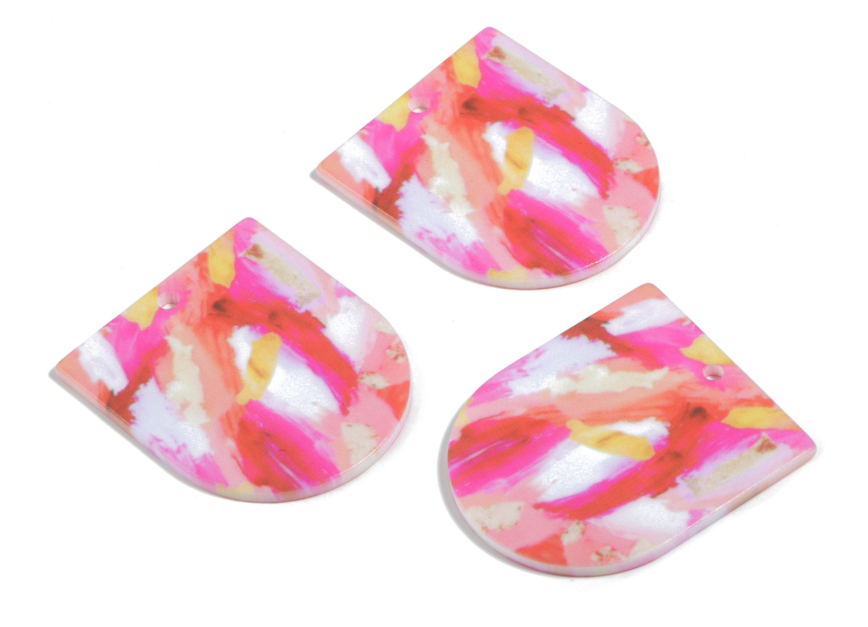 Acrylic D Earring Charms - Printing Semi Circle Acrylic Pendant - Jewelry Supplies - Color Code: B13 - 35.11x29.82x2.58mm - AC1929-B13 - DOMEDBAZAAR