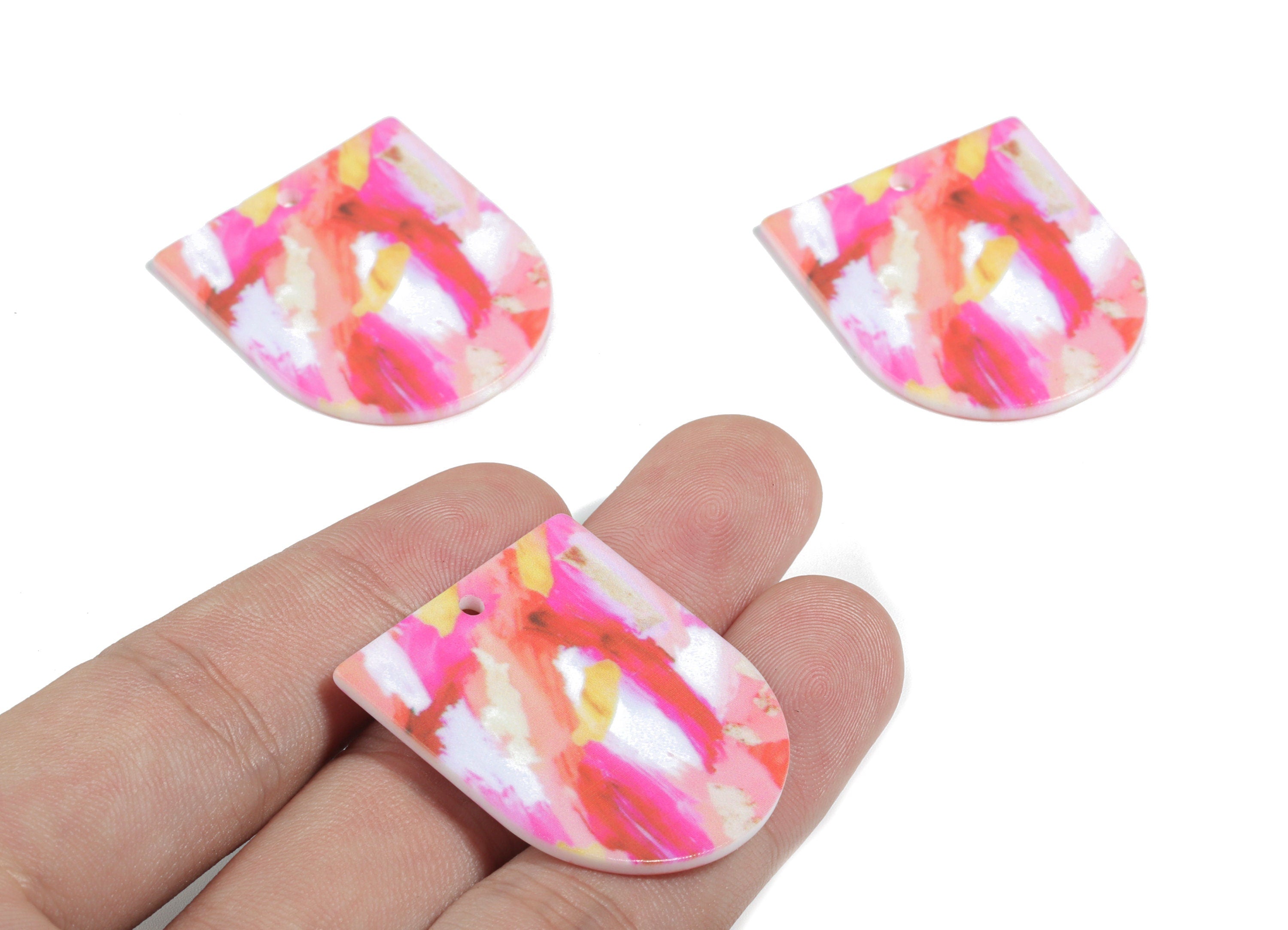Acrylic D Earring Charms - Printing Semi Circle Acrylic Pendant - Jewelry Supplies - Color Code: B13 - 35.11x29.82x2.58mm - AC1929-B13 - DOMEDBAZAAR