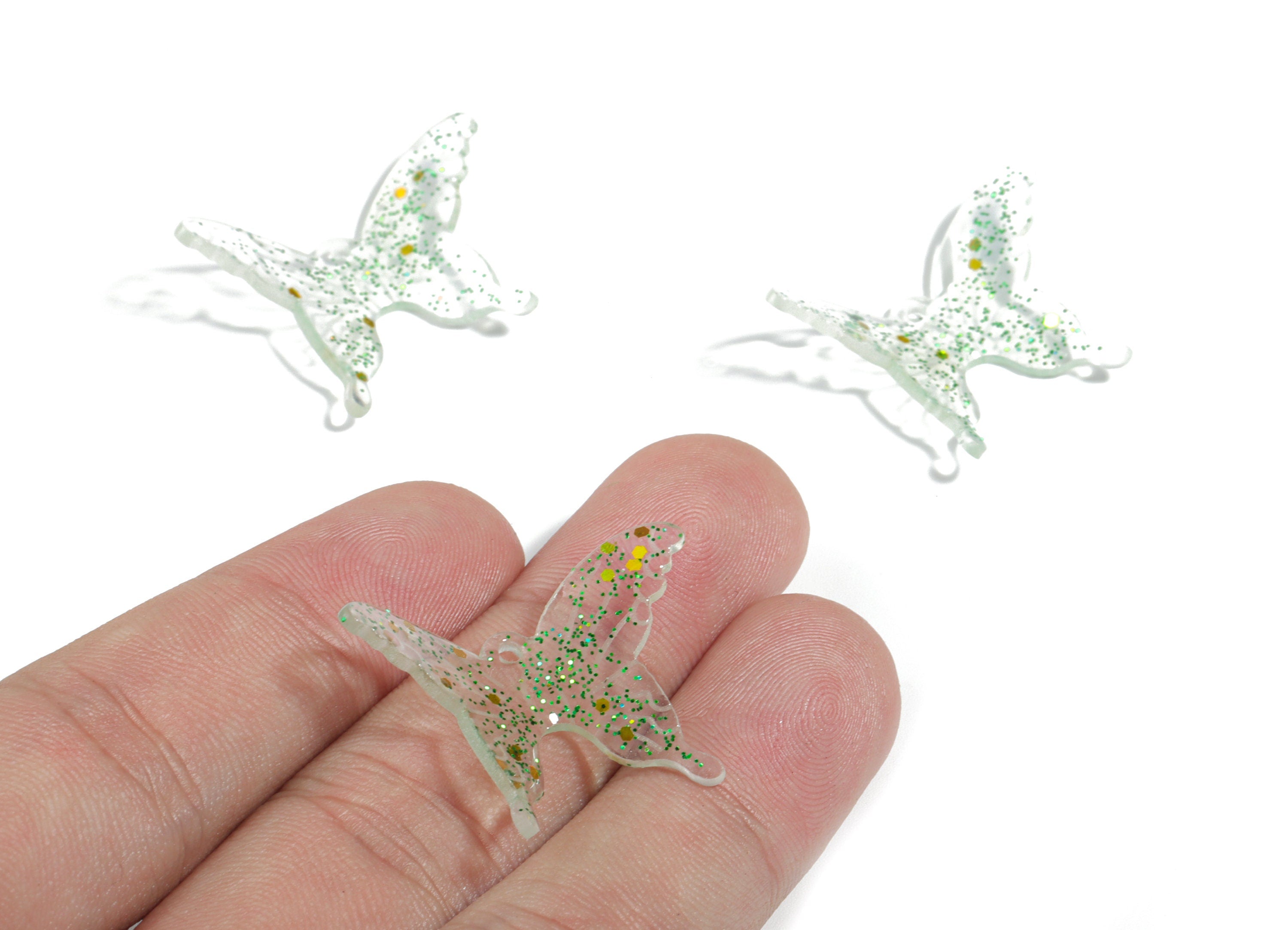 Acrylic Butterfly Earring Charms - Green Butterfly Pendant - Earring Findings - Jewelry Supplies - 31.22x22.21x2.49mm - AC1919A - DOMEDBAZAAR