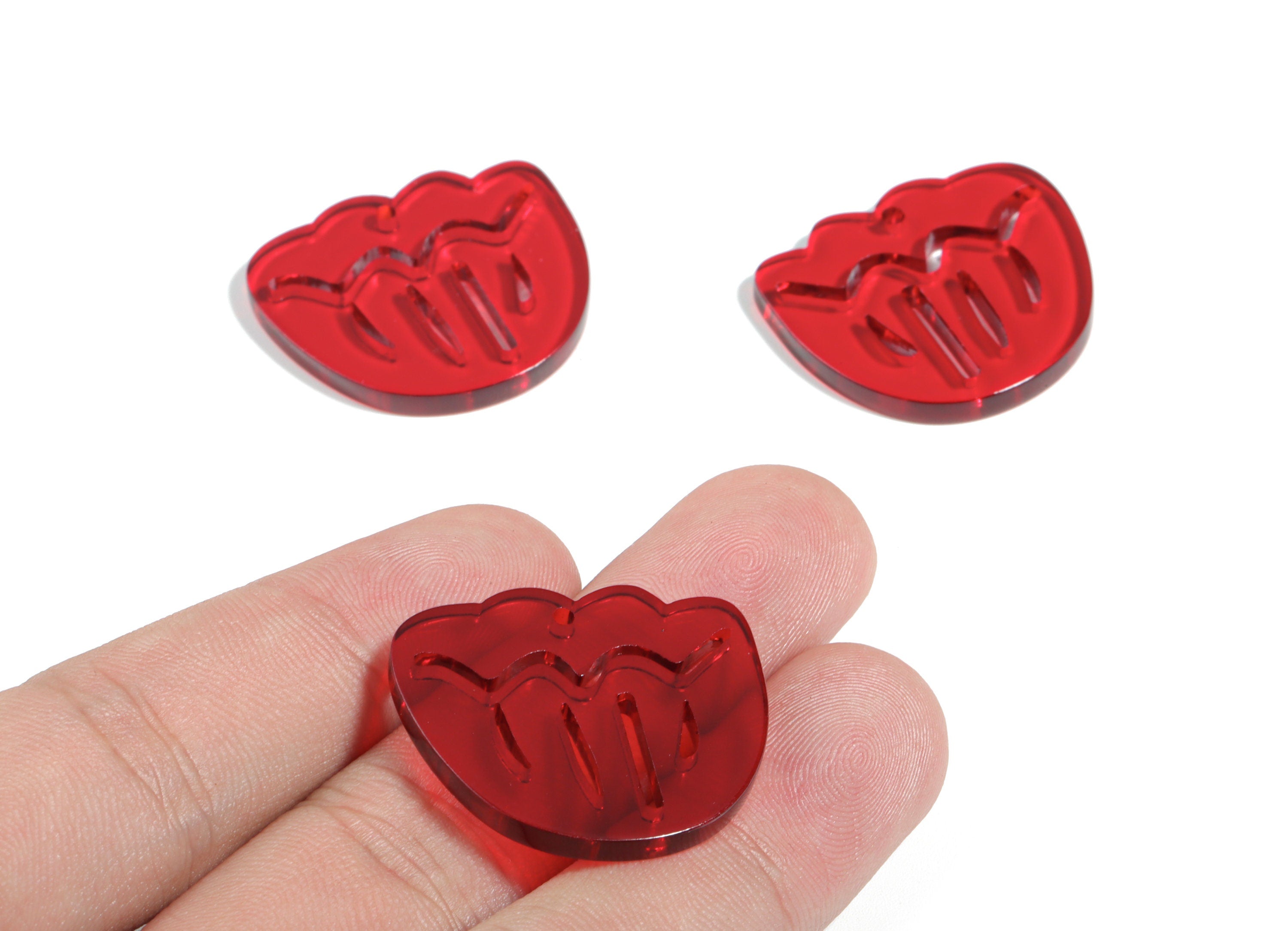 Acrylic Geometric Earring Charm - Red Wavy Earrings - Earring Findings - Jewelry Supplies - Color Code:A479 - 28.86x24.37x2.88mm - AC1922B - DOMEDBAZAAR