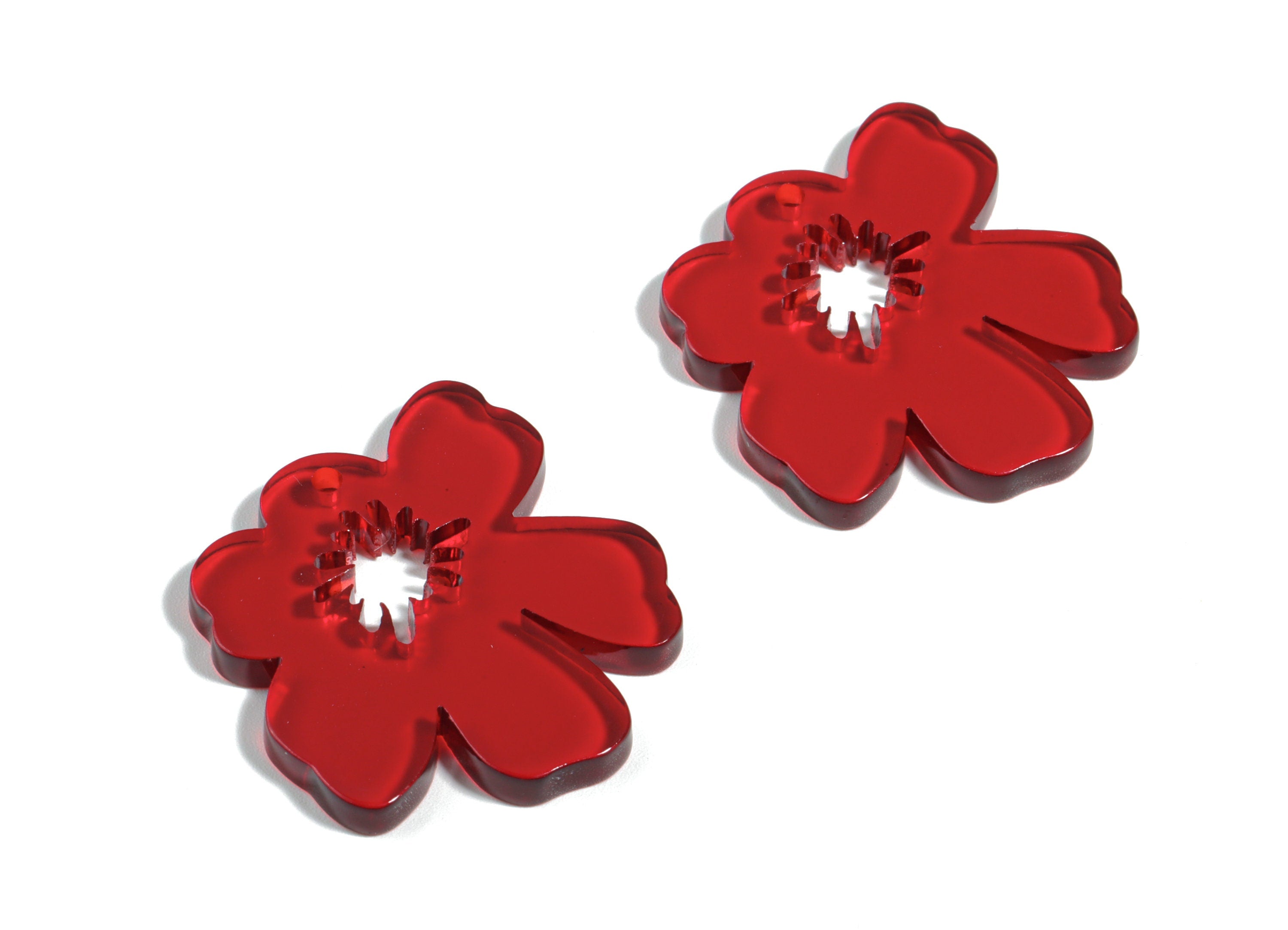 Acrylic Splash Earring Charm - Red Flower Earrings - Earring Findings - Jewelry Supplies - Color Code:A479 - 34.77x30.41x2.86mm - AC1923A - DOMEDBAZAAR
