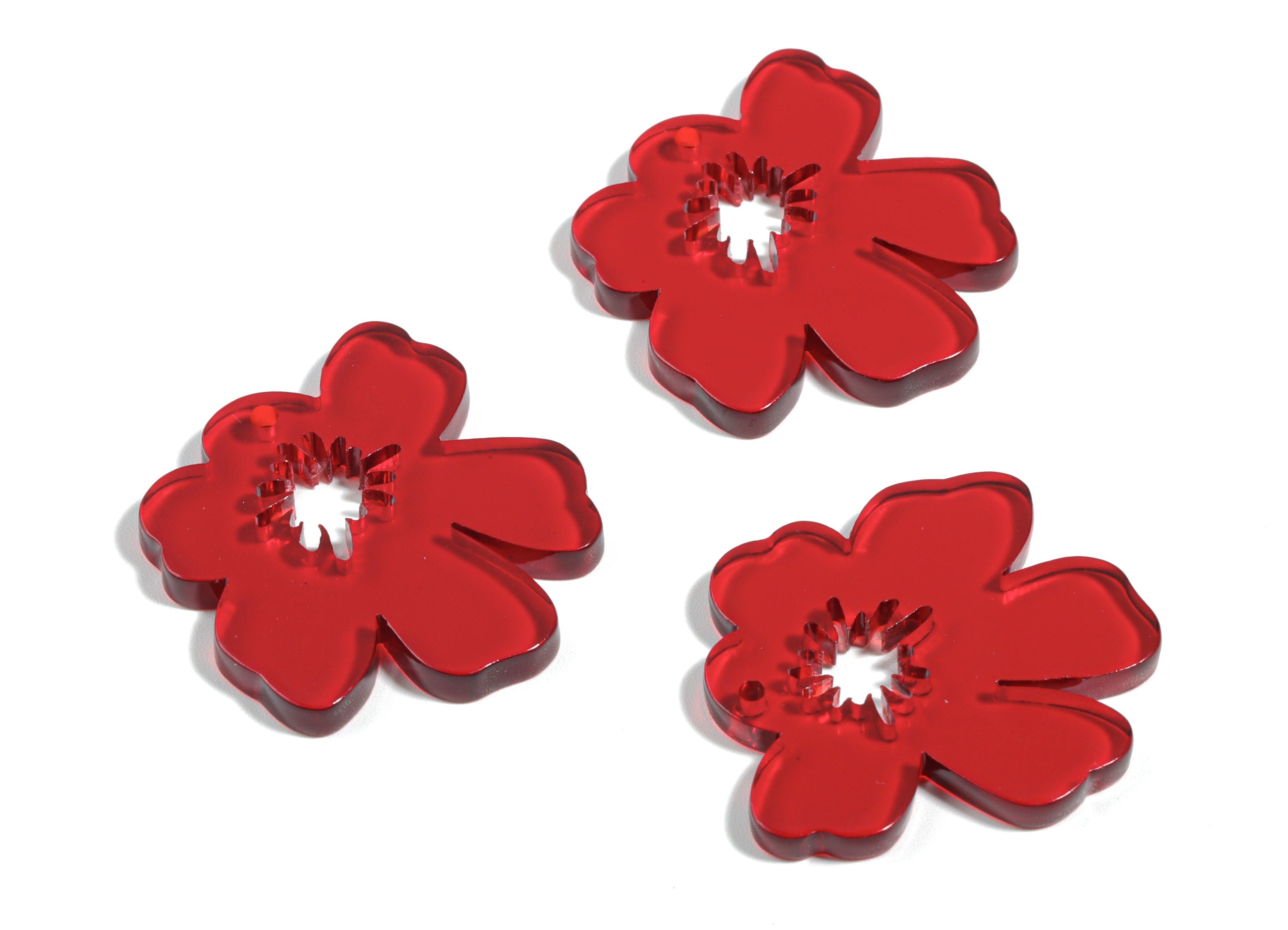 Acrylic Splash Earring Charm - Red Flower Earrings - Earring Findings - Jewelry Supplies - Color Code:A479 - 34.77x30.41x2.86mm - AC1923A - DOMEDBAZAAR