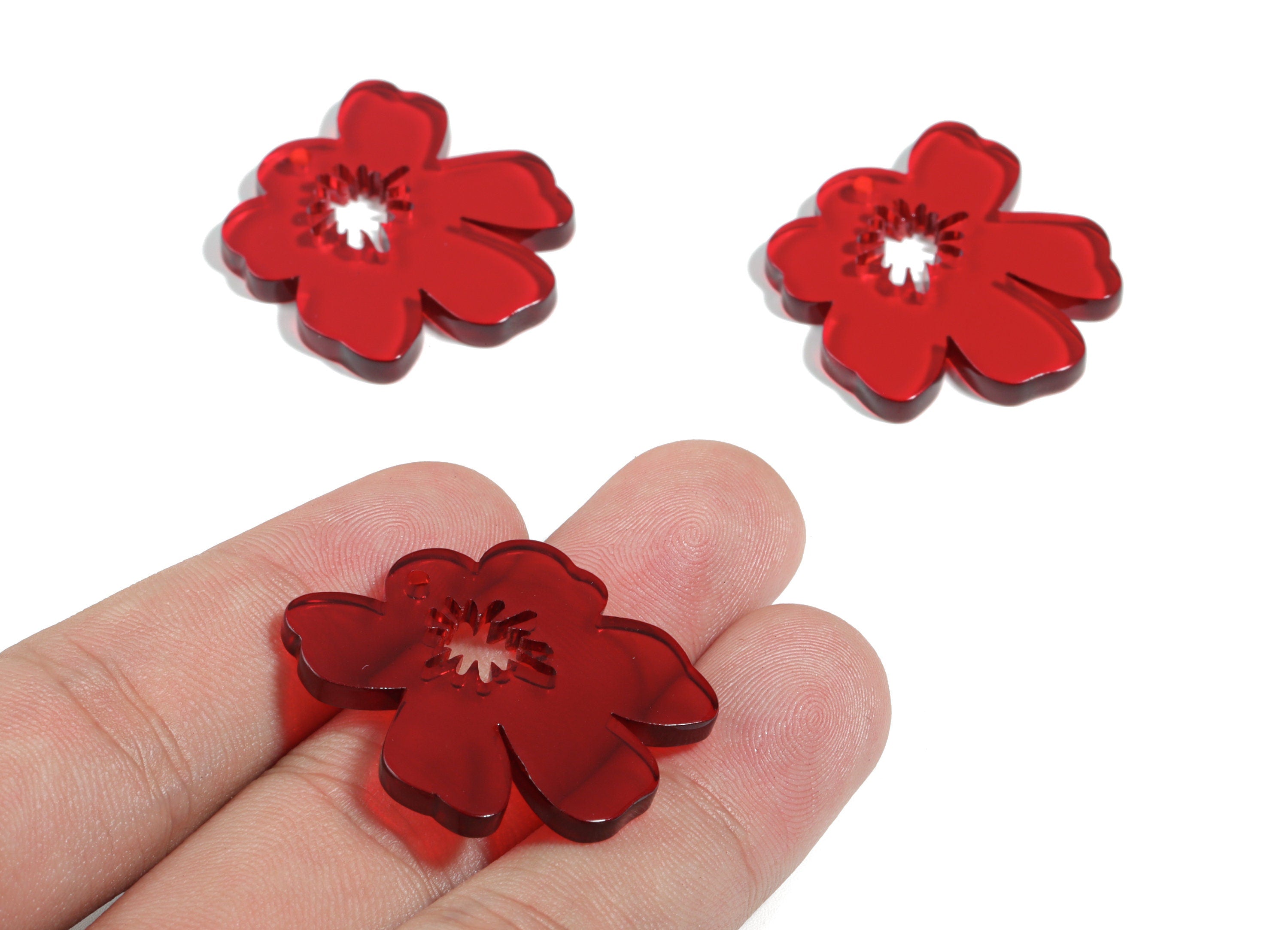Acrylic Splash Earring Charm - Red Flower Earrings - Earring Findings - Jewelry Supplies - Color Code:A479 - 34.77x30.41x2.86mm - AC1923A - DOMEDBAZAAR